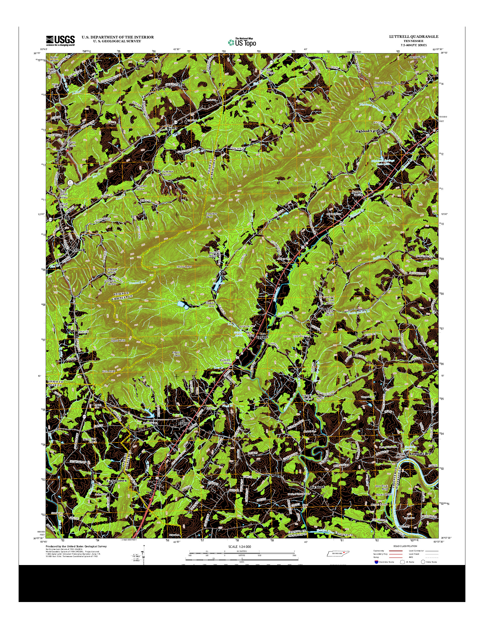 USGS US TOPO 7.5-MINUTE MAP FOR LUTTRELL, TN 2013