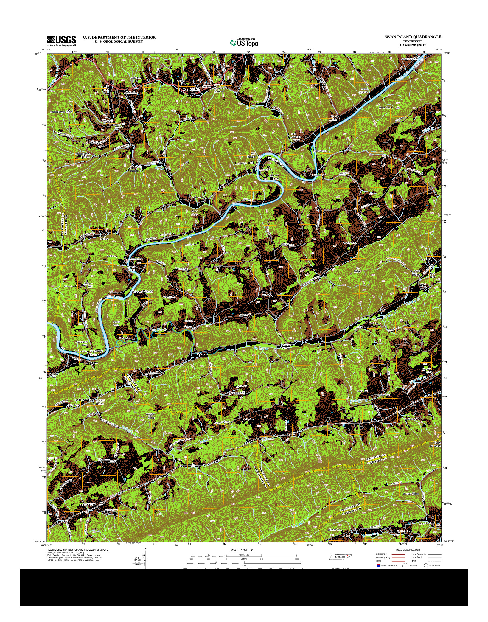 USGS US TOPO 7.5-MINUTE MAP FOR SWAN ISLAND, TN 2013