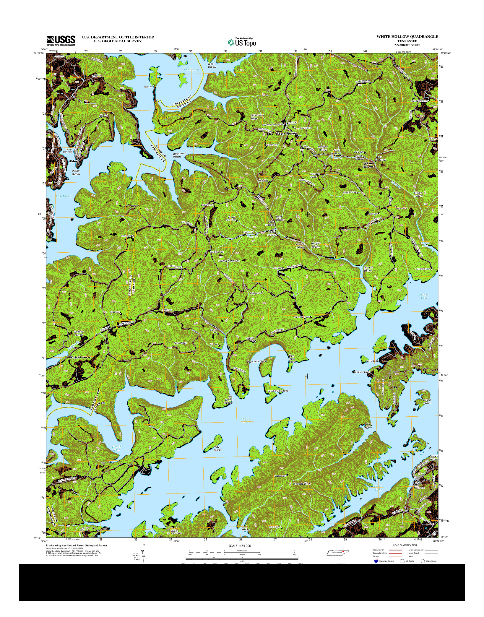 USGS US TOPO 7.5-MINUTE MAP FOR WHITE HOLLOW, TN 2013