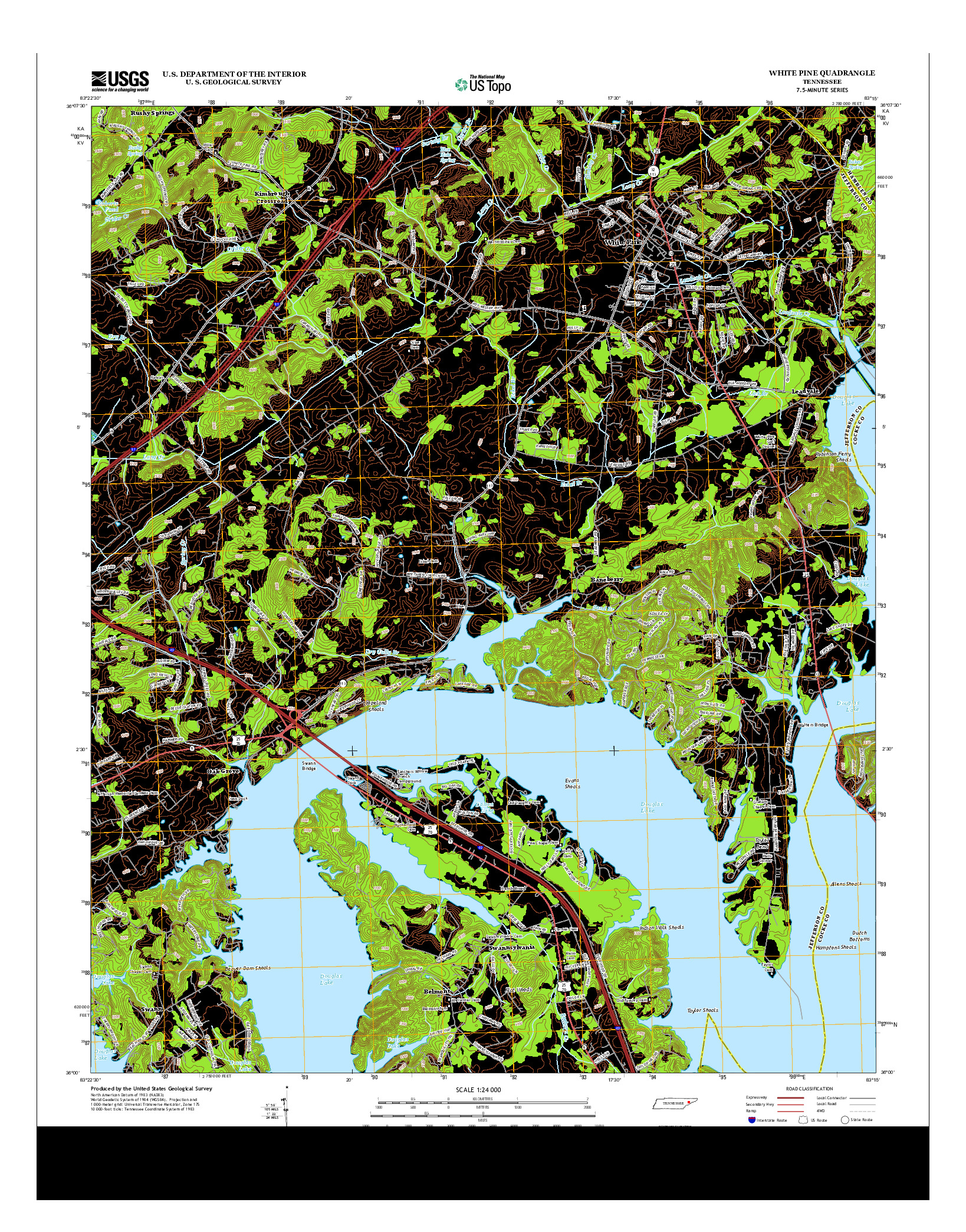 USGS US TOPO 7.5-MINUTE MAP FOR WHITE PINE, TN 2013