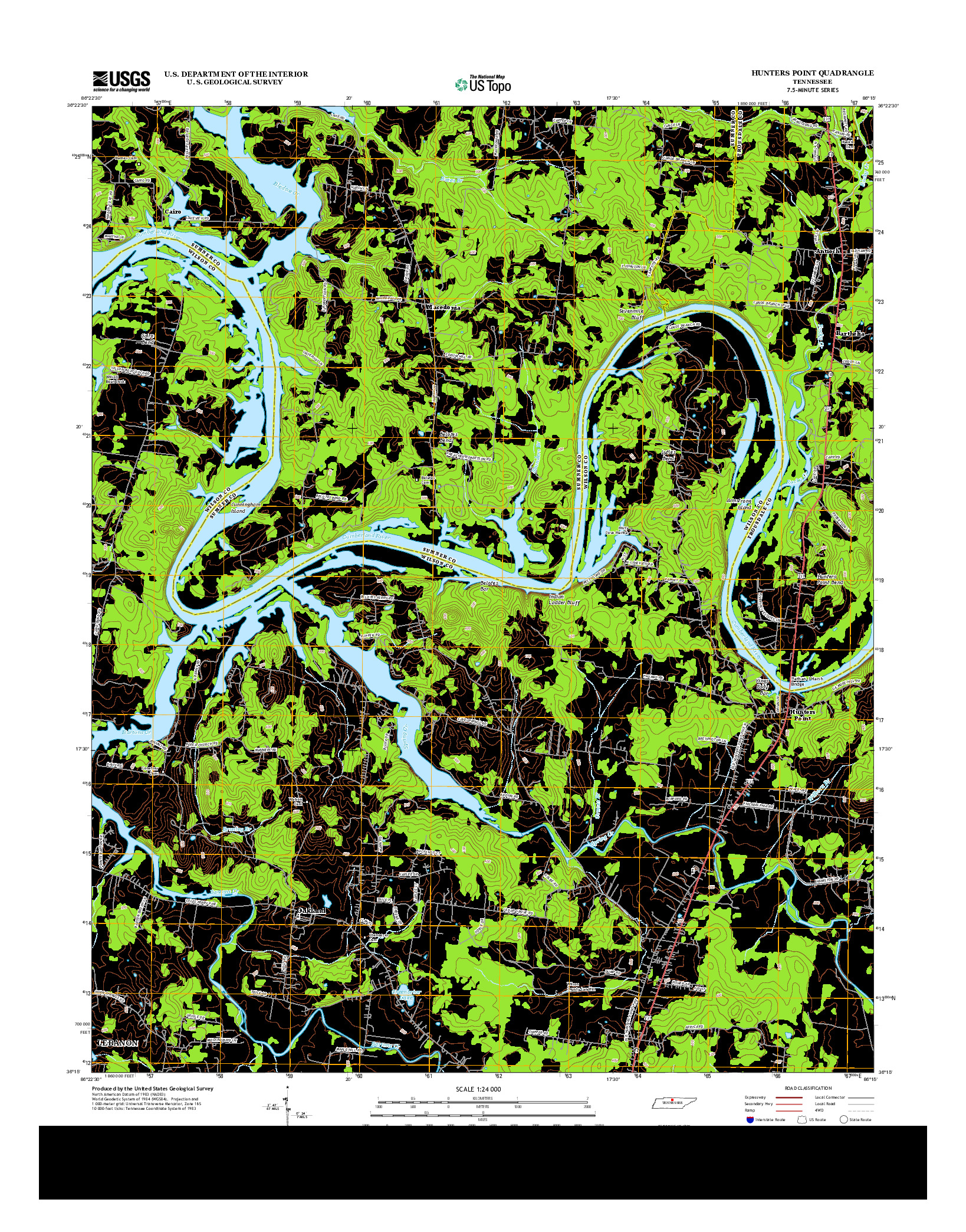 USGS US TOPO 7.5-MINUTE MAP FOR HUNTERS POINT, TN 2013