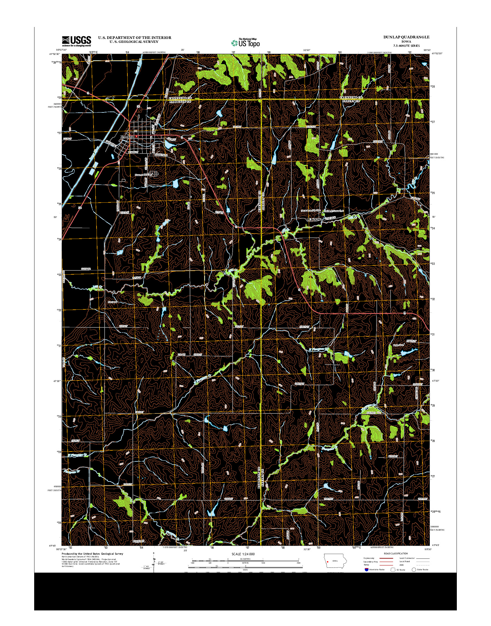 USGS US TOPO 7.5-MINUTE MAP FOR DUNLAP, IA 2013