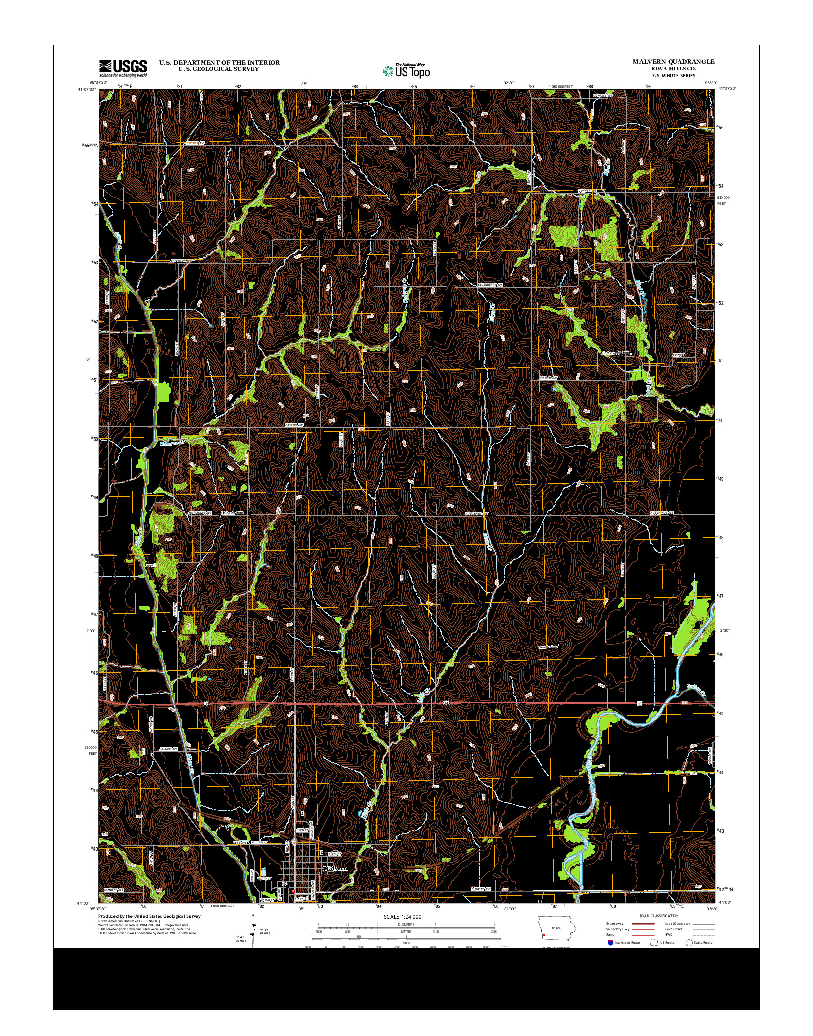 USGS US TOPO 7.5-MINUTE MAP FOR MALVERN, IA 2013