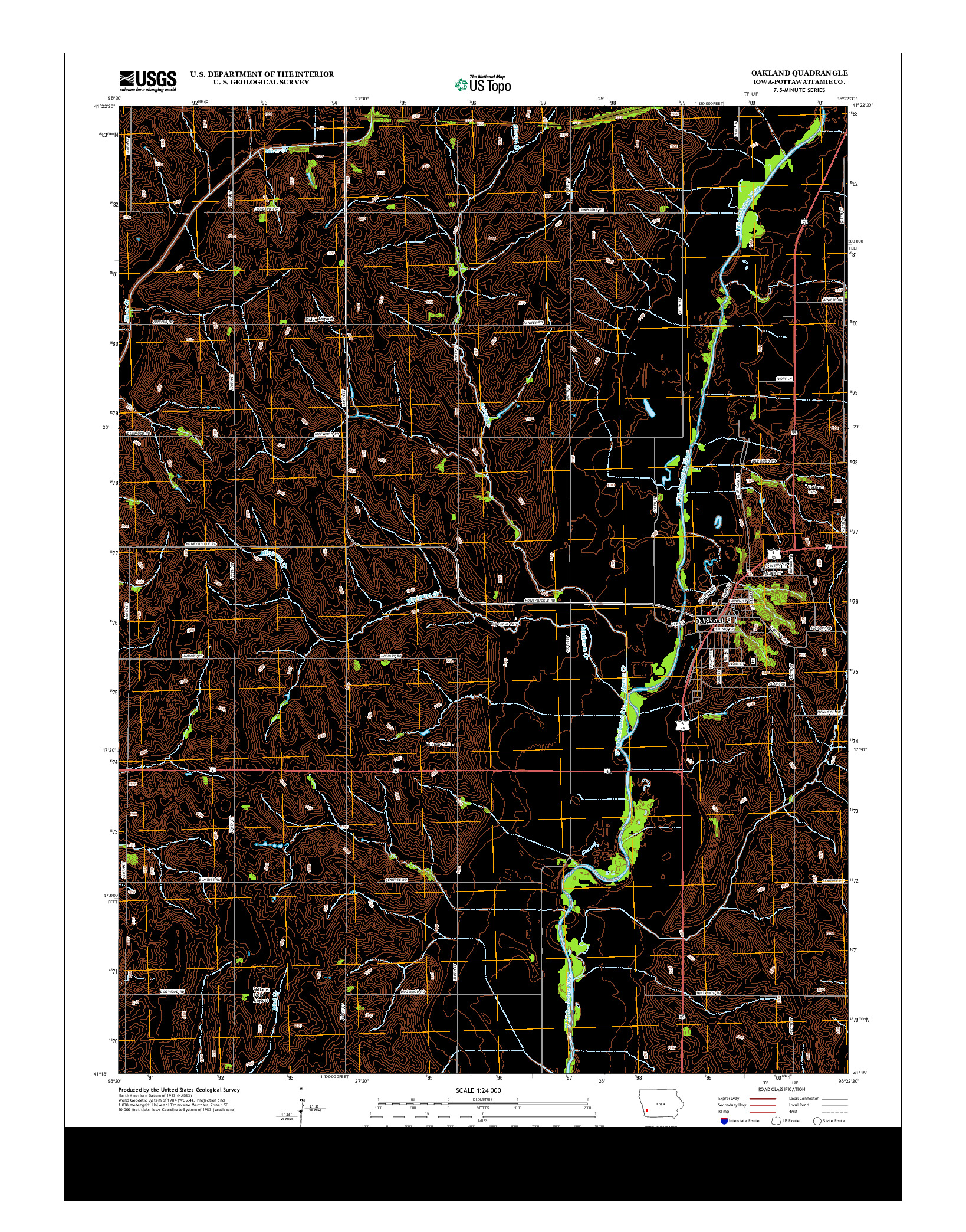 USGS US TOPO 7.5-MINUTE MAP FOR OAKLAND, IA 2013