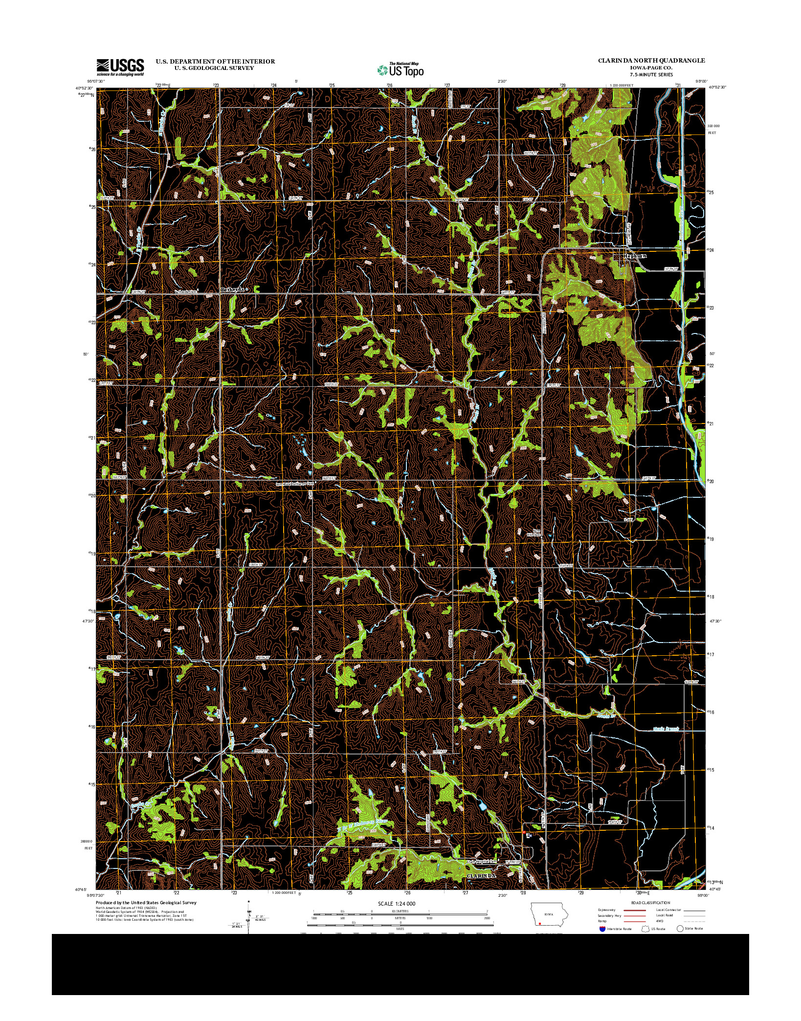 USGS US TOPO 7.5-MINUTE MAP FOR CLARINDA NORTH, IA 2013