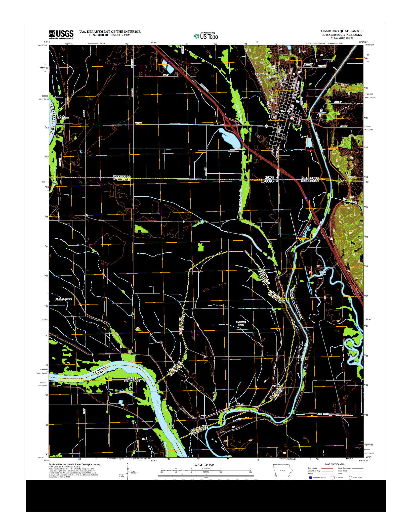 USGS US TOPO 7.5-MINUTE MAP FOR HAMBURG, IA-MO-NE 2013