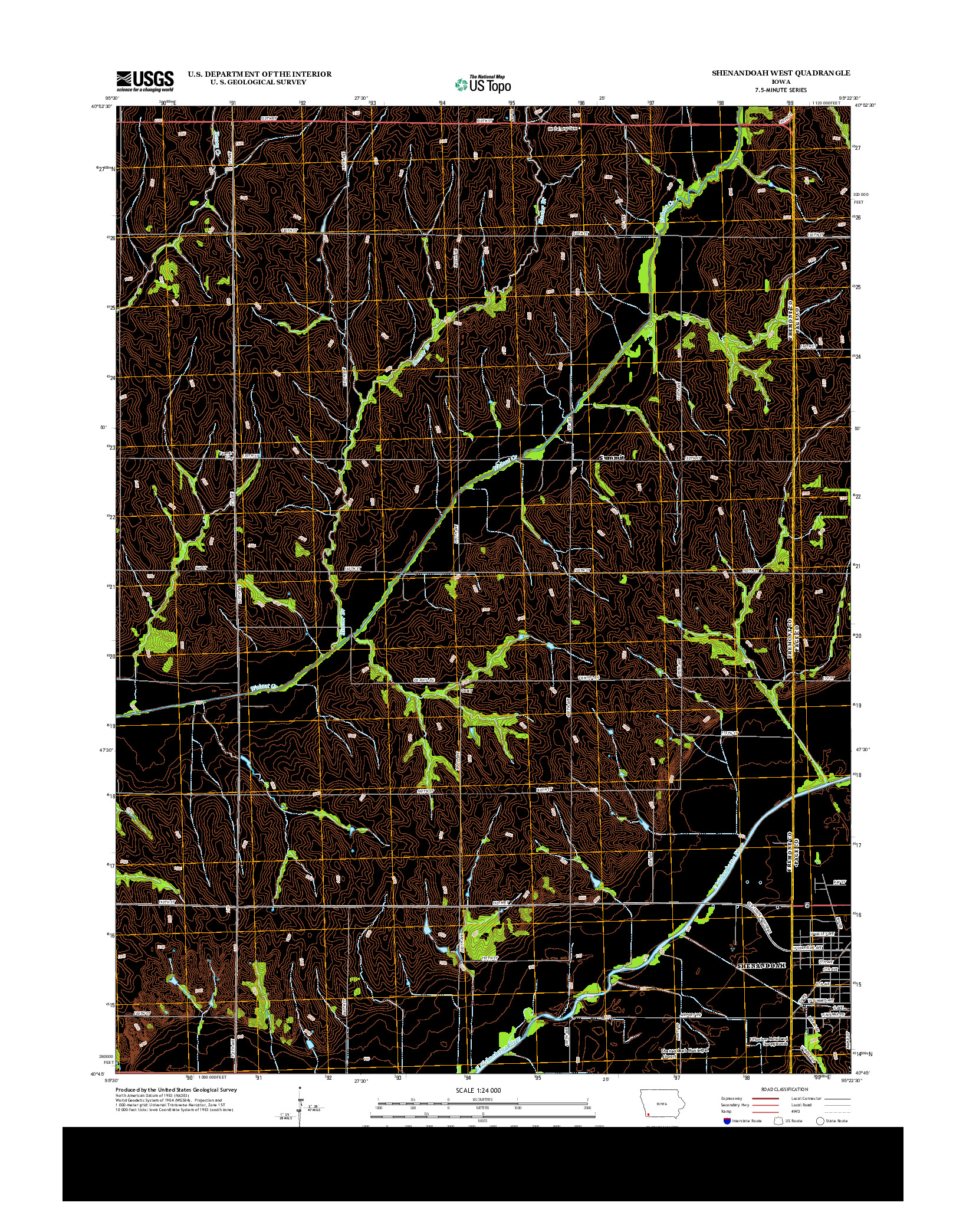 USGS US TOPO 7.5-MINUTE MAP FOR SHENANDOAH WEST, IA 2013