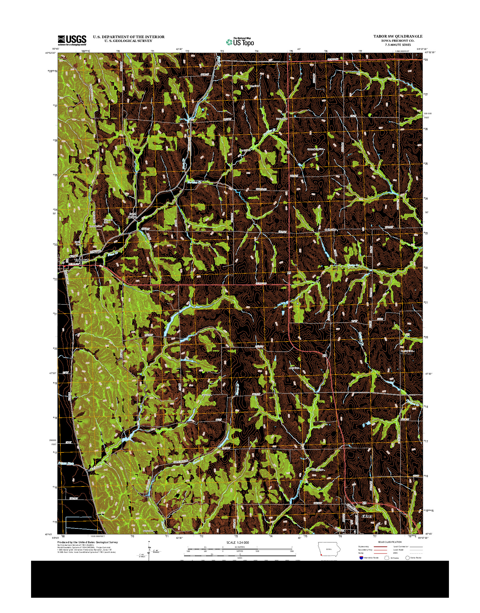 USGS US TOPO 7.5-MINUTE MAP FOR TABOR SW, IA 2013