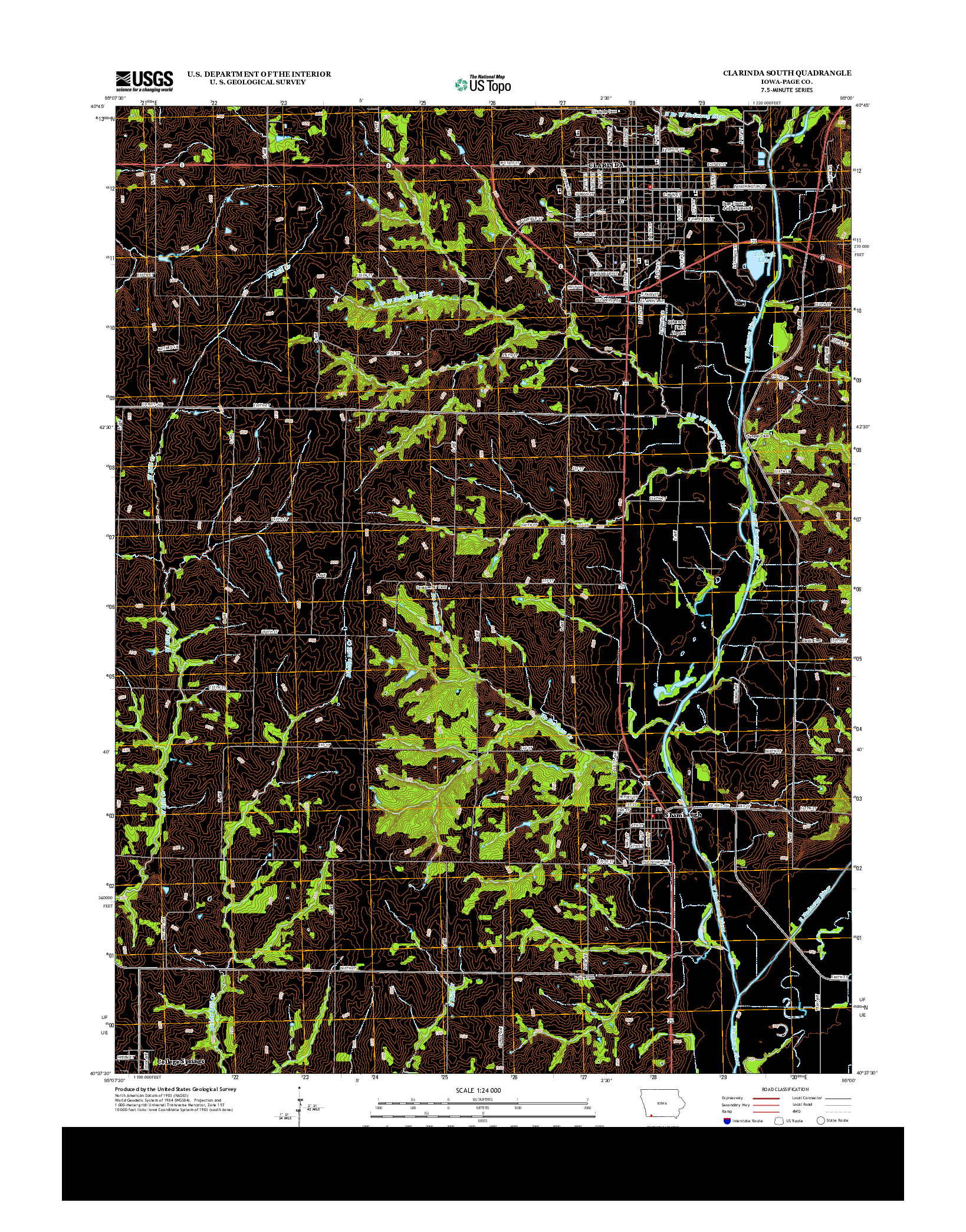 USGS US TOPO 7.5-MINUTE MAP FOR CLARINDA SOUTH, IA 2013