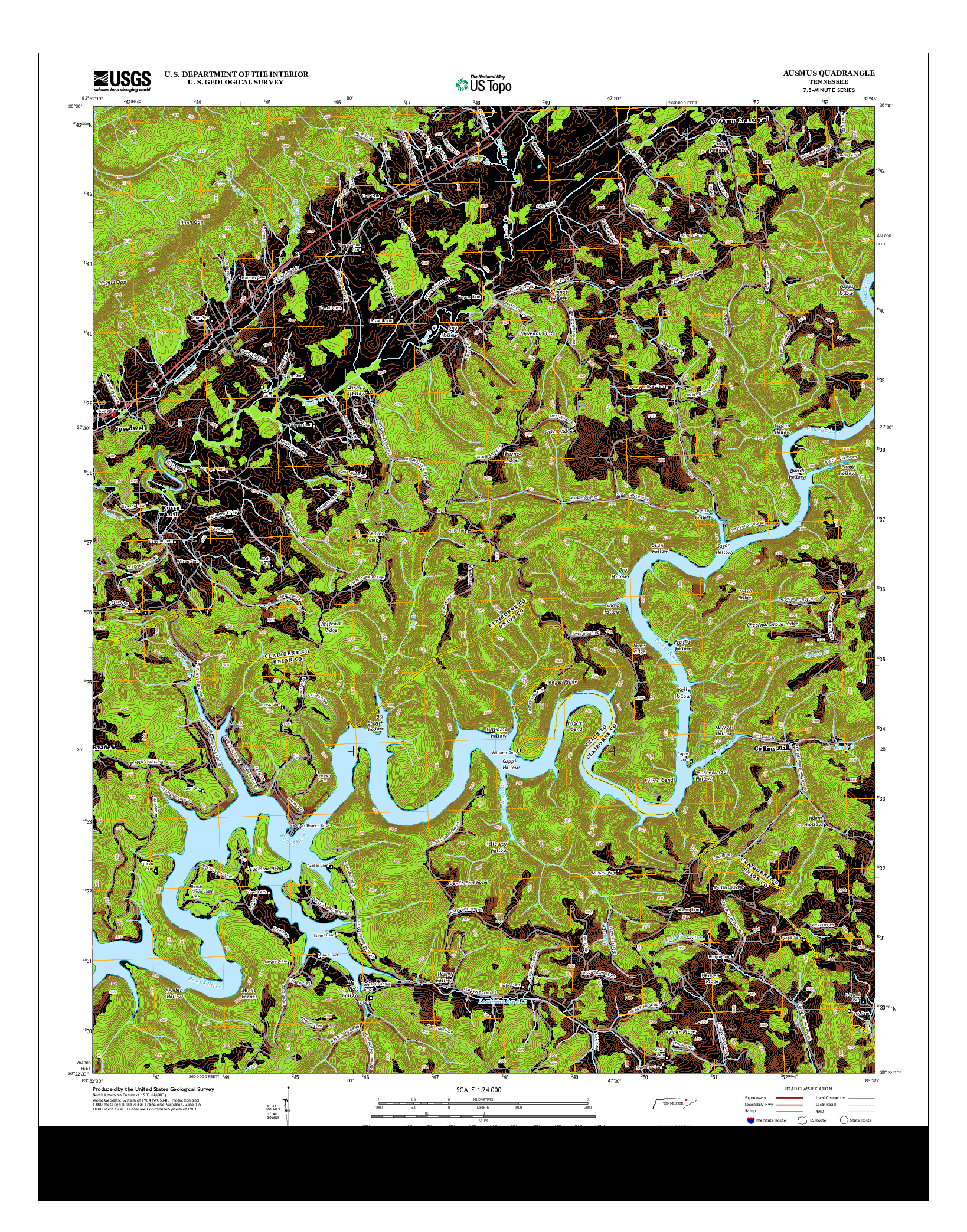 USGS US TOPO 7.5-MINUTE MAP FOR AUSMUS, TN 2013
