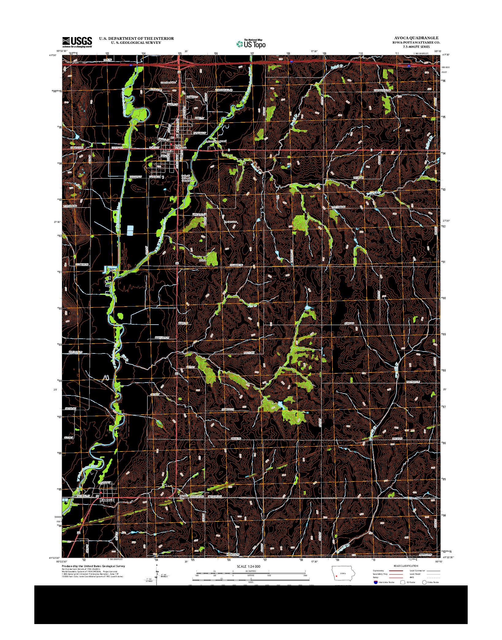 USGS US TOPO 7.5-MINUTE MAP FOR AVOCA, IA 2013
