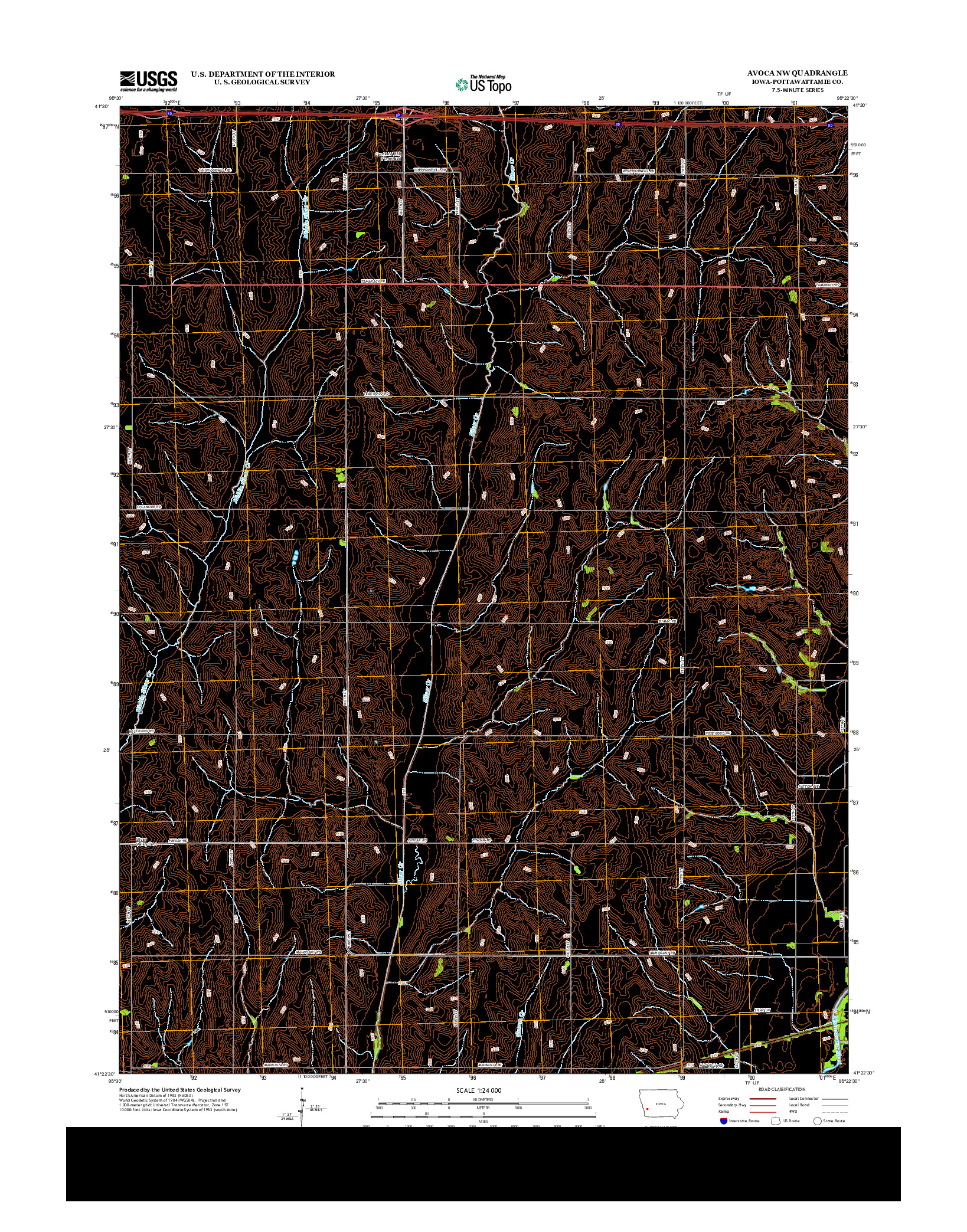 USGS US TOPO 7.5-MINUTE MAP FOR AVOCA NW, IA 2013