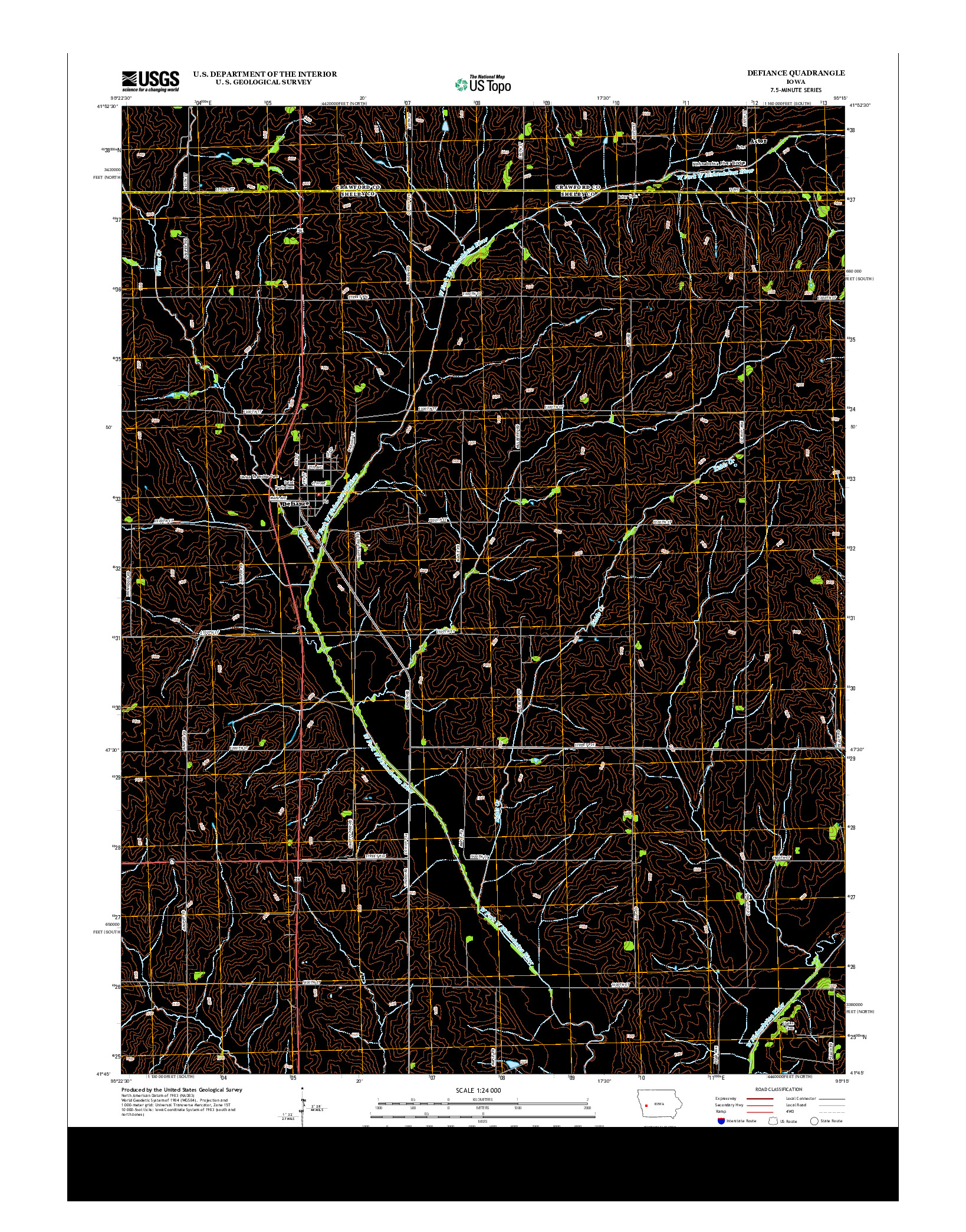 USGS US TOPO 7.5-MINUTE MAP FOR DEFIANCE, IA 2013