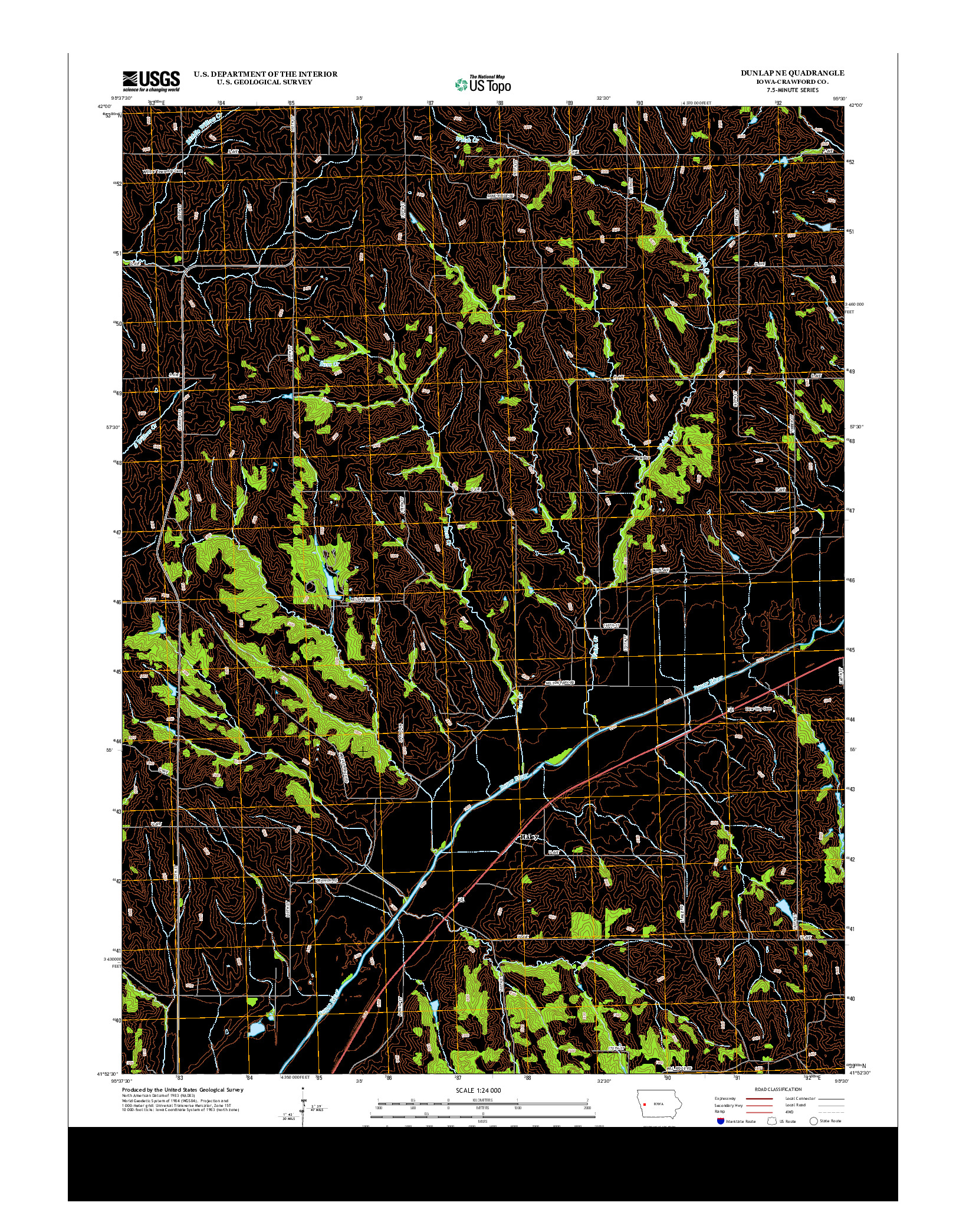USGS US TOPO 7.5-MINUTE MAP FOR DUNLAP NE, IA 2013