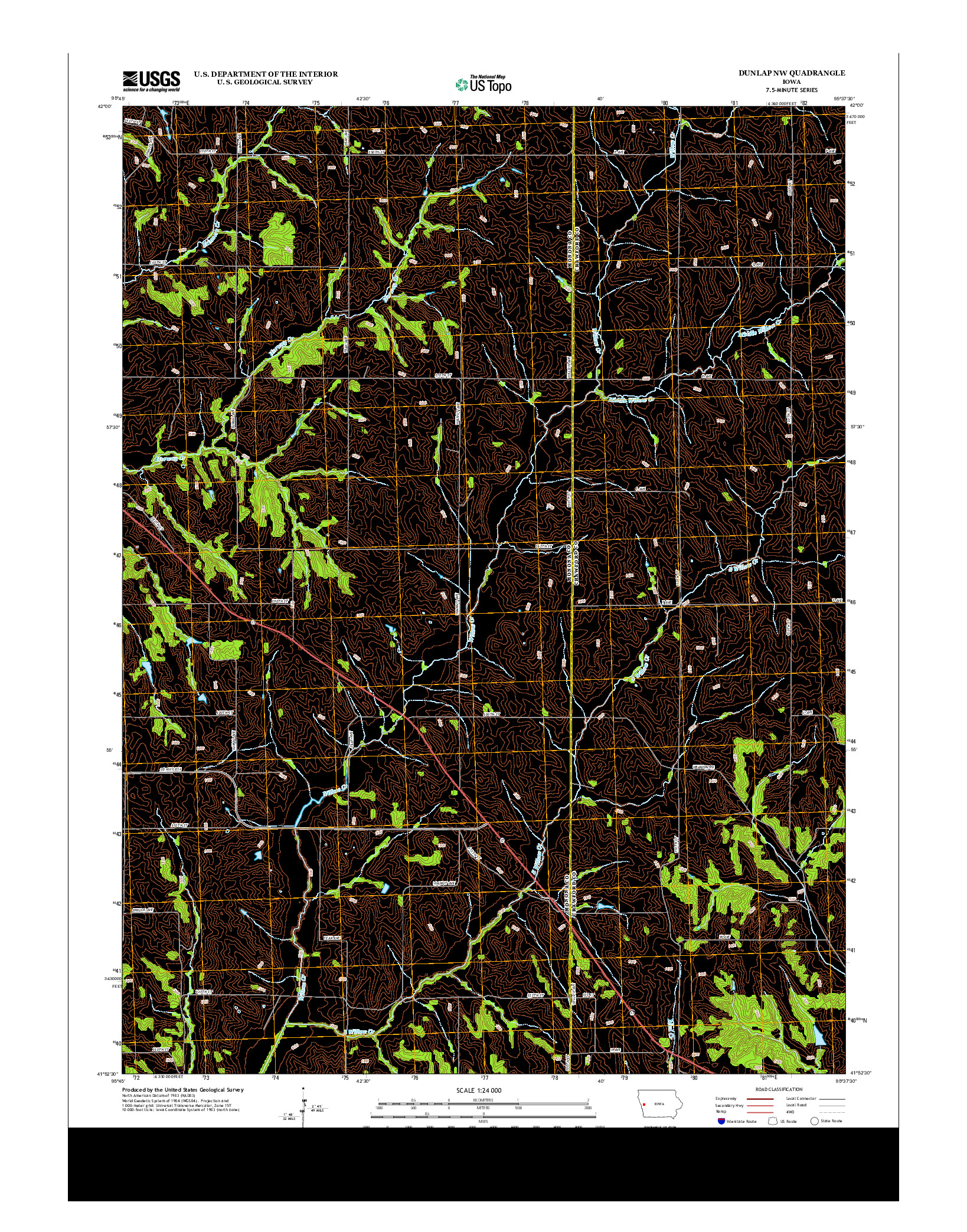 USGS US TOPO 7.5-MINUTE MAP FOR DUNLAP NW, IA 2013