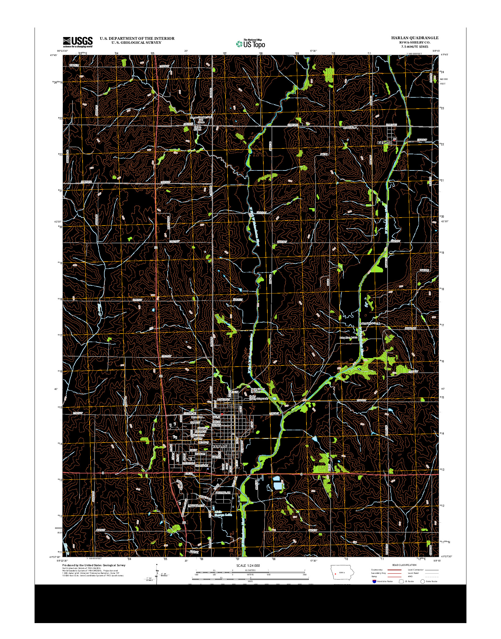 USGS US TOPO 7.5-MINUTE MAP FOR HARLAN, IA 2013