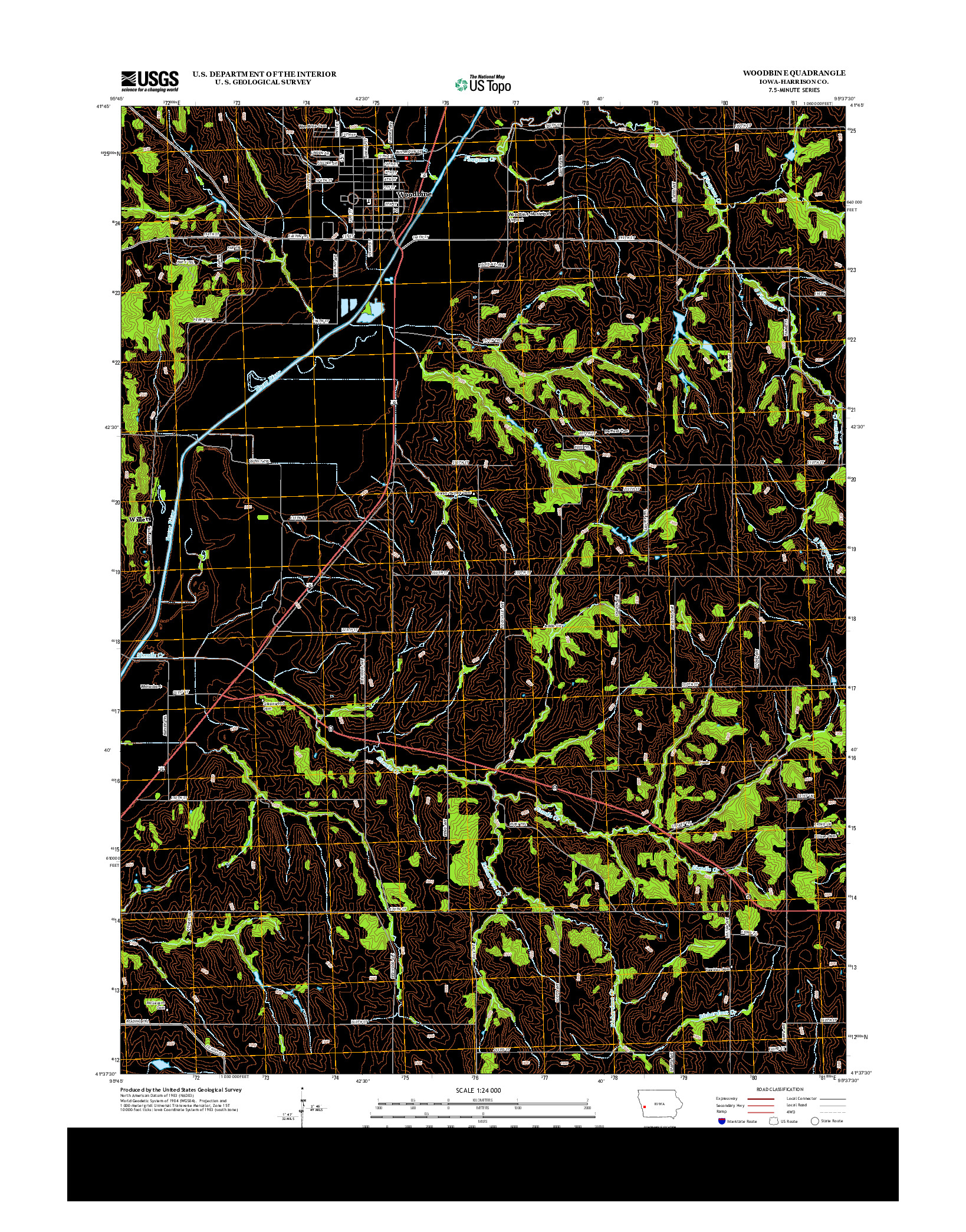USGS US TOPO 7.5-MINUTE MAP FOR WOODBINE, IA 2013