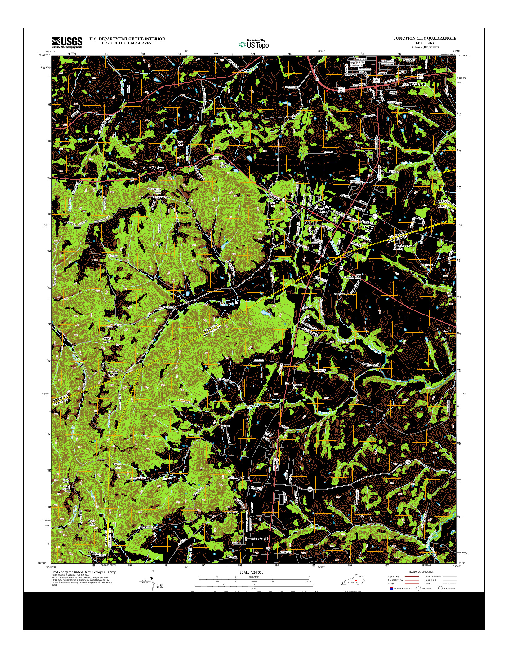 USGS US TOPO 7.5-MINUTE MAP FOR JUNCTION CITY, KY 2013