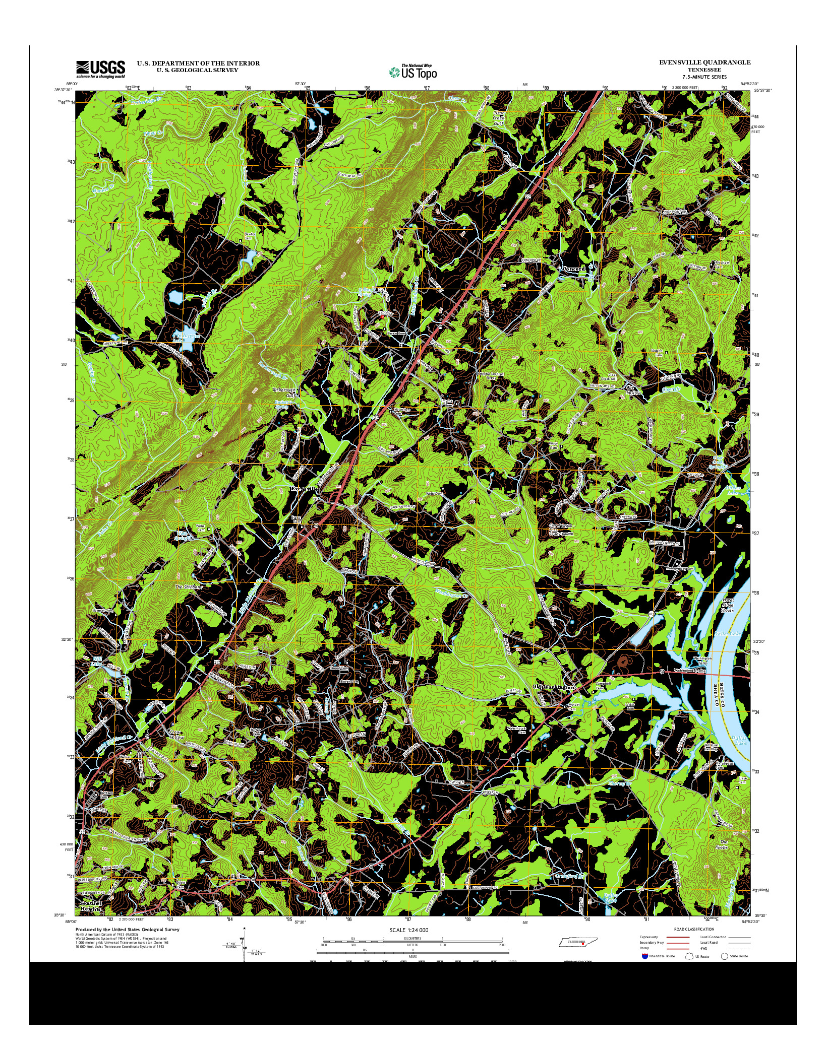 USGS US TOPO 7.5-MINUTE MAP FOR EVENSVILLE, TN 2013