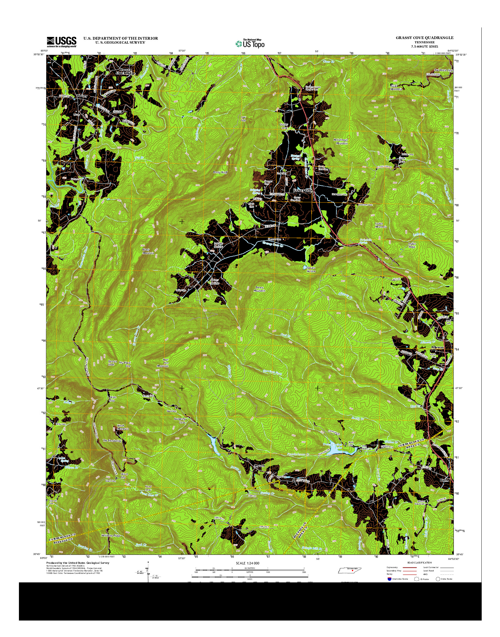 USGS US TOPO 7.5-MINUTE MAP FOR GRASSY COVE, TN 2013
