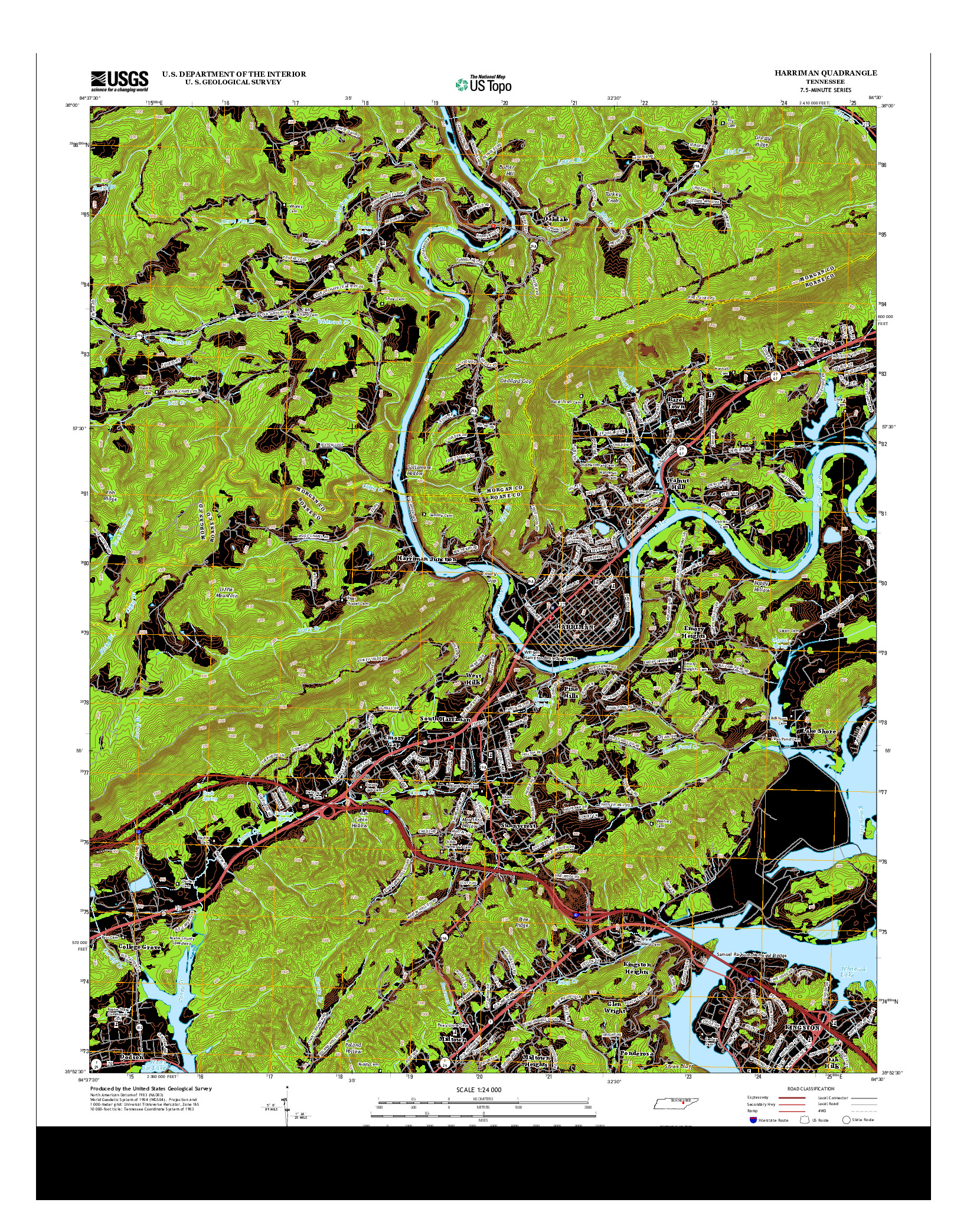 USGS US TOPO 7.5-MINUTE MAP FOR HARRIMAN, TN 2013