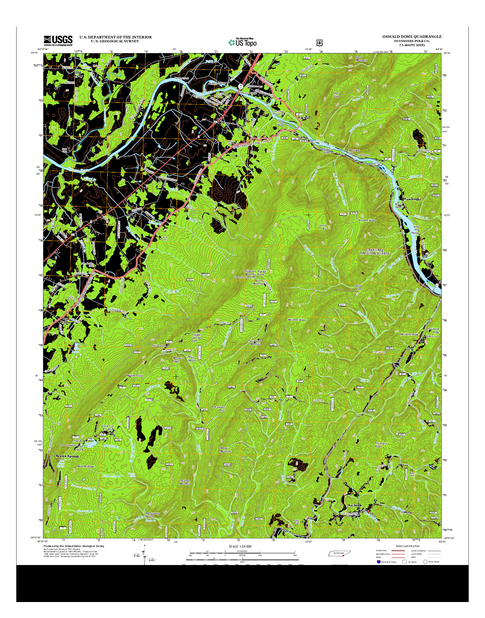 USGS US TOPO 7.5-MINUTE MAP FOR OSWALD DOME, TN 2013