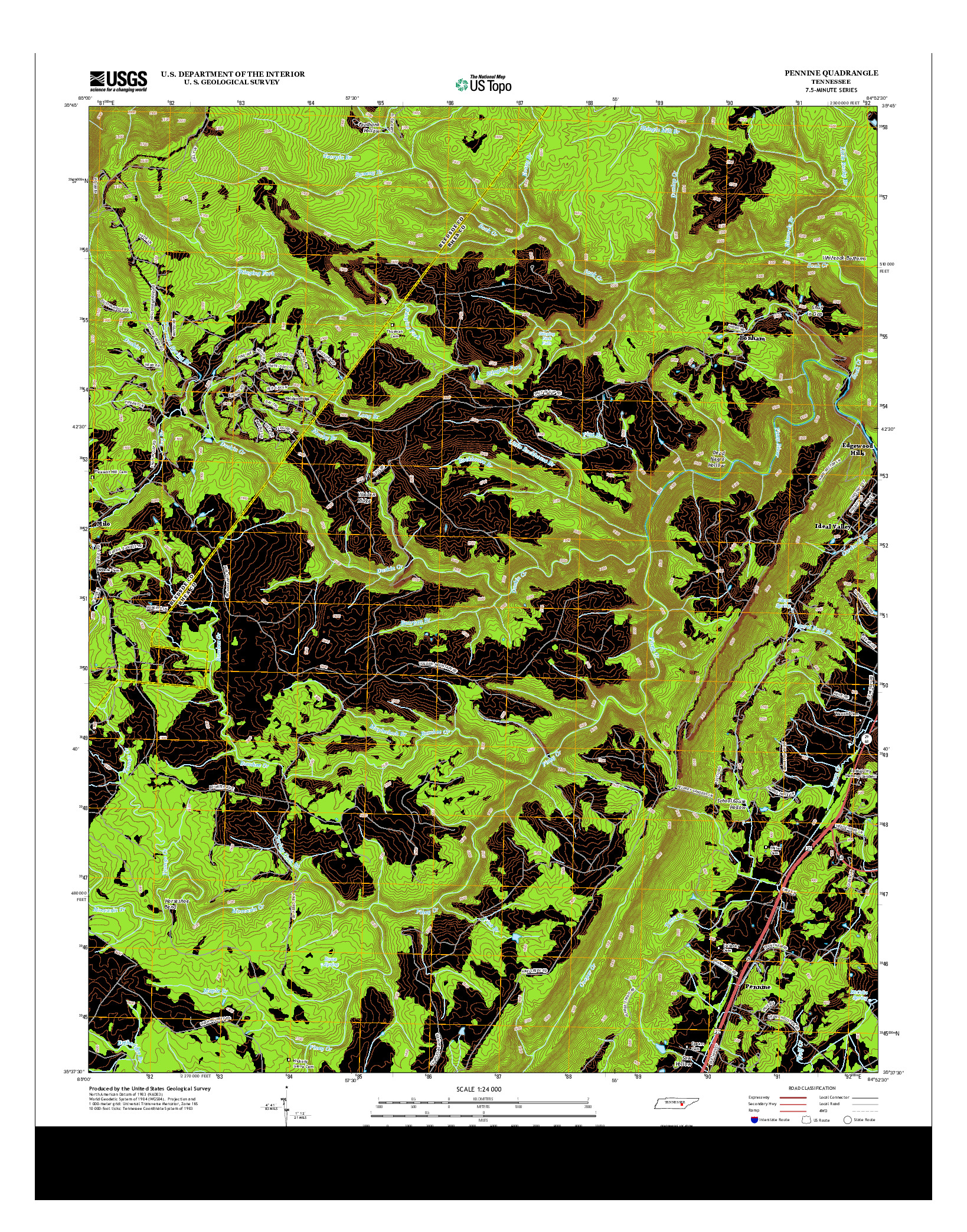 USGS US TOPO 7.5-MINUTE MAP FOR PENNINE, TN 2013