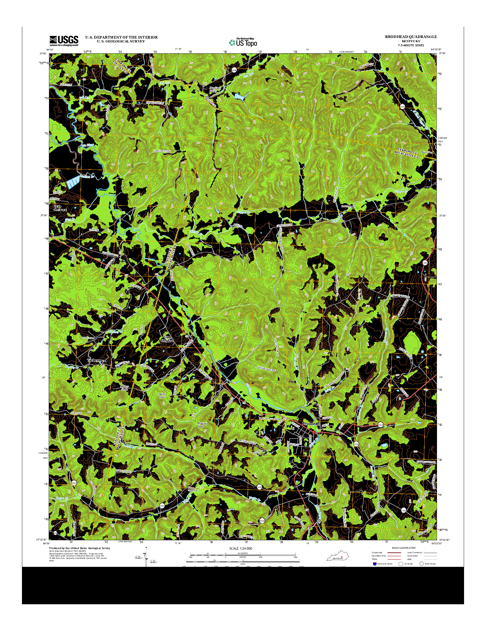 USGS US TOPO 7.5-MINUTE MAP FOR BRODHEAD, KY 2013