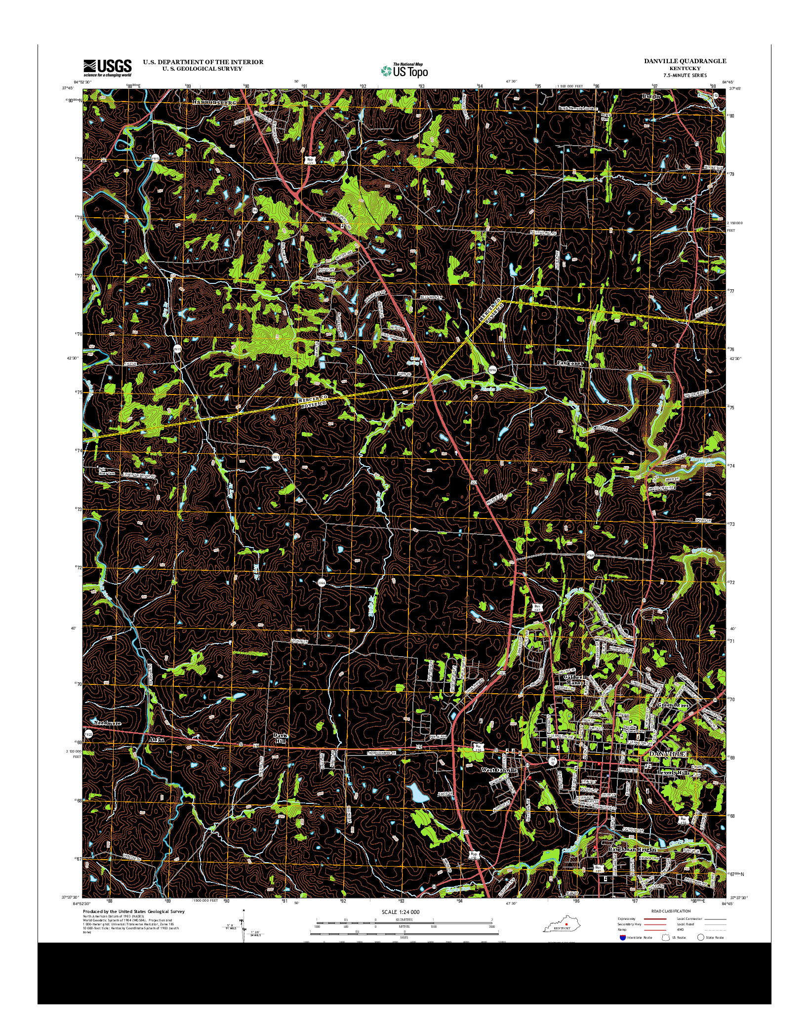 USGS US TOPO 7.5-MINUTE MAP FOR DANVILLE, KY 2013