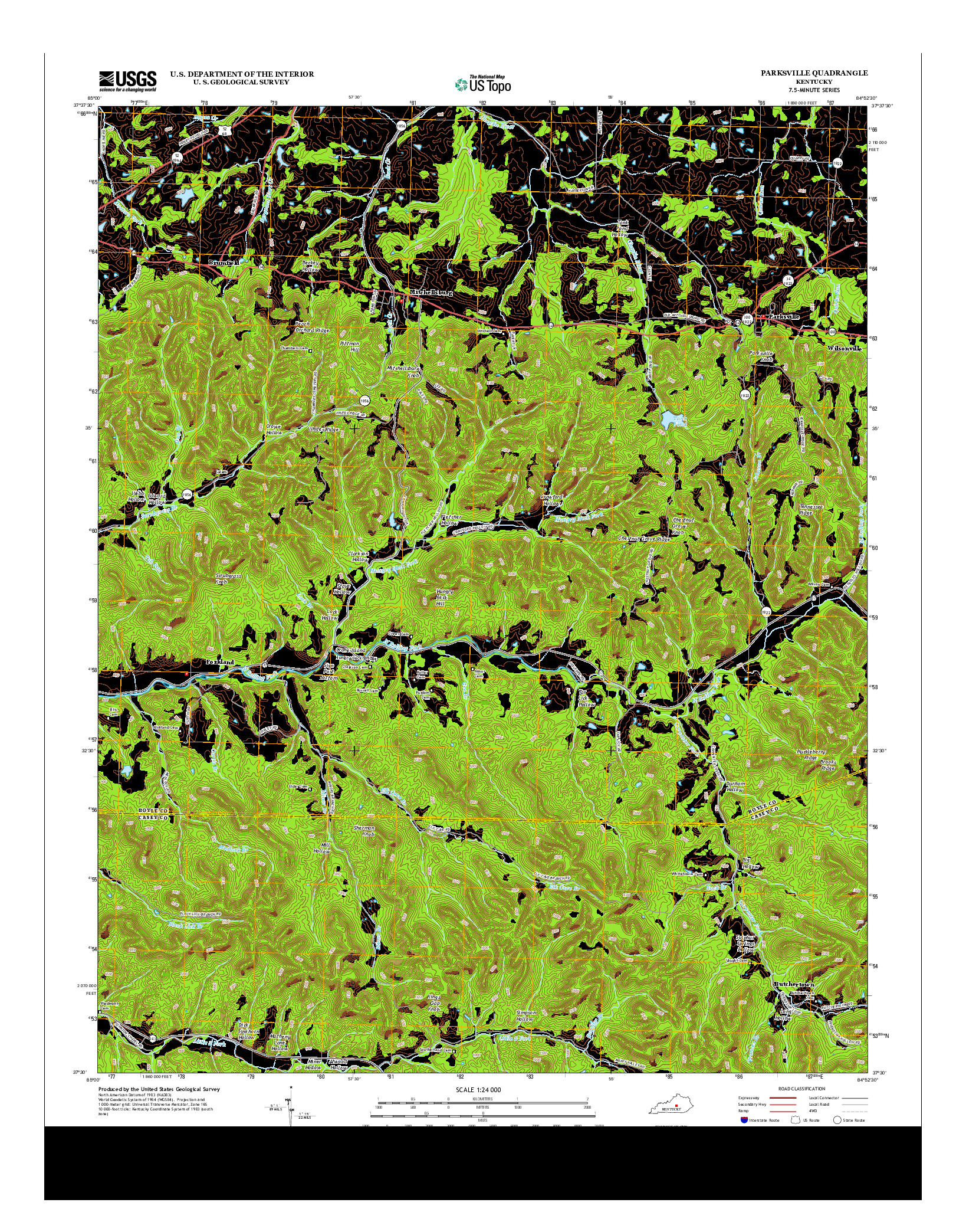 USGS US TOPO 7.5-MINUTE MAP FOR PARKSVILLE, KY 2013