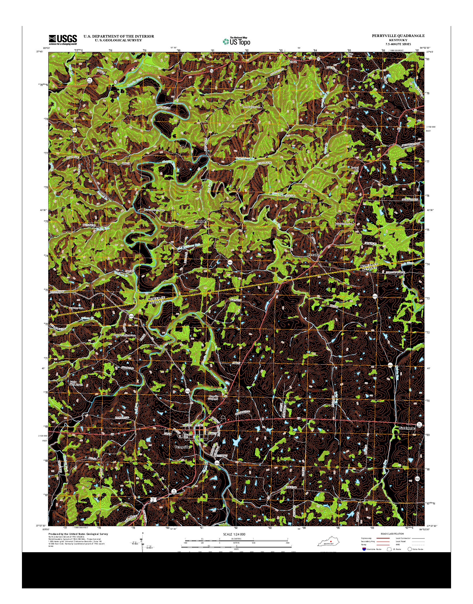 USGS US TOPO 7.5-MINUTE MAP FOR PERRYVILLE, KY 2013