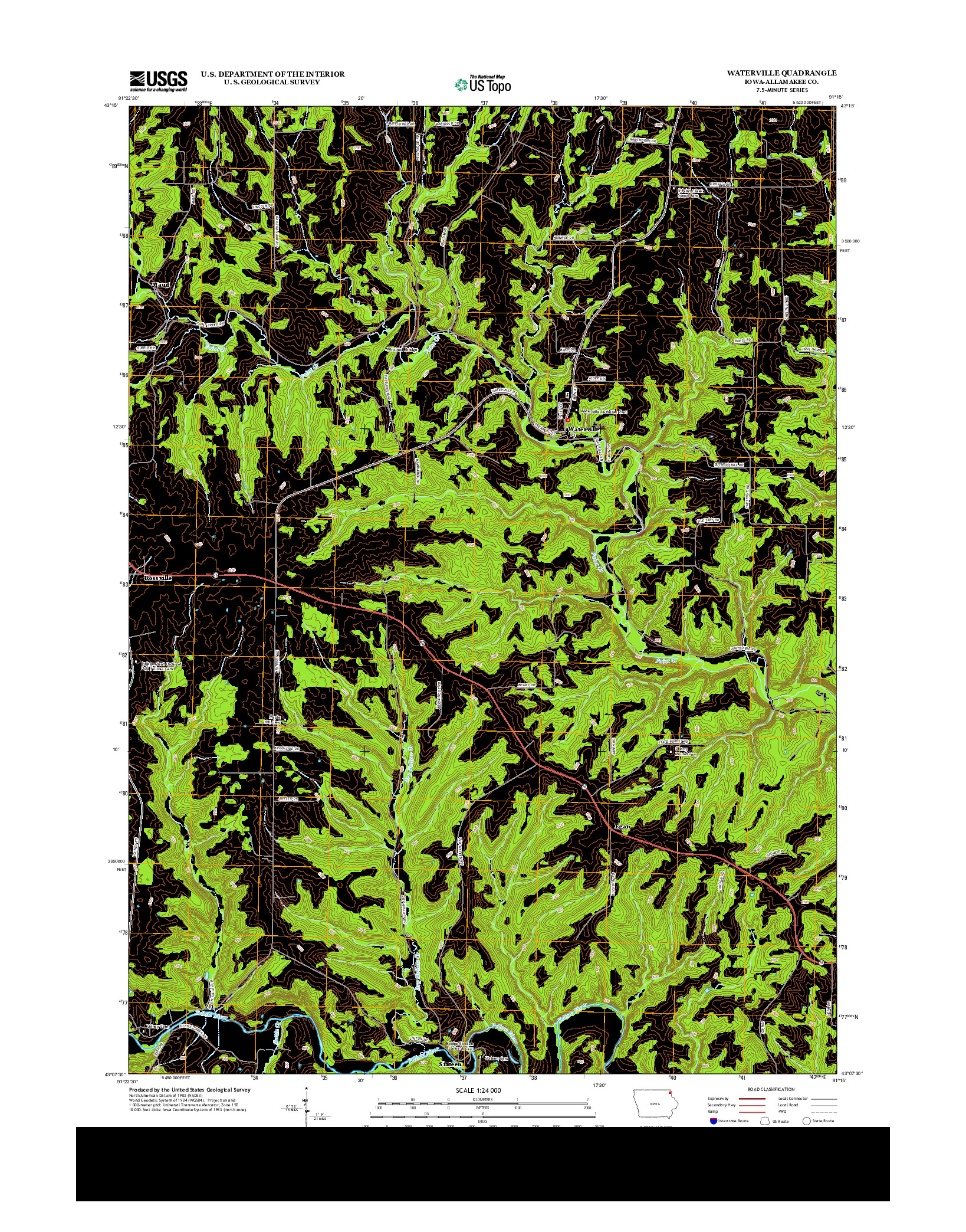 USGS US TOPO 7.5-MINUTE MAP FOR WATERVILLE, IA 2013