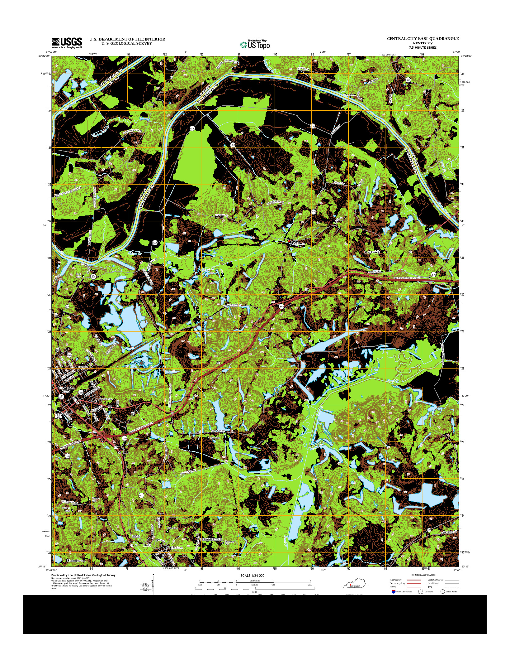 USGS US TOPO 7.5-MINUTE MAP FOR CENTRAL CITY EAST, KY 2013
