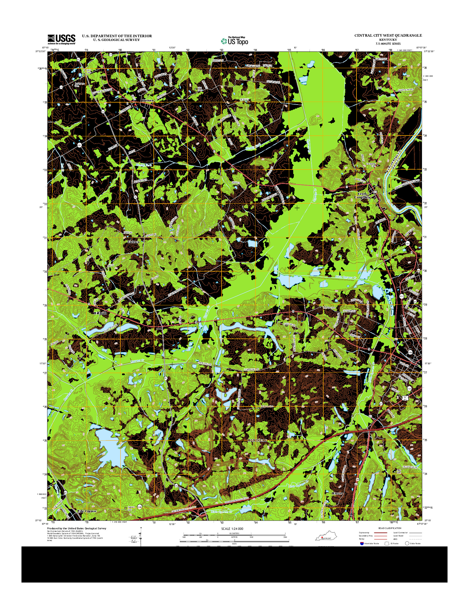 USGS US TOPO 7.5-MINUTE MAP FOR CENTRAL CITY WEST, KY 2013