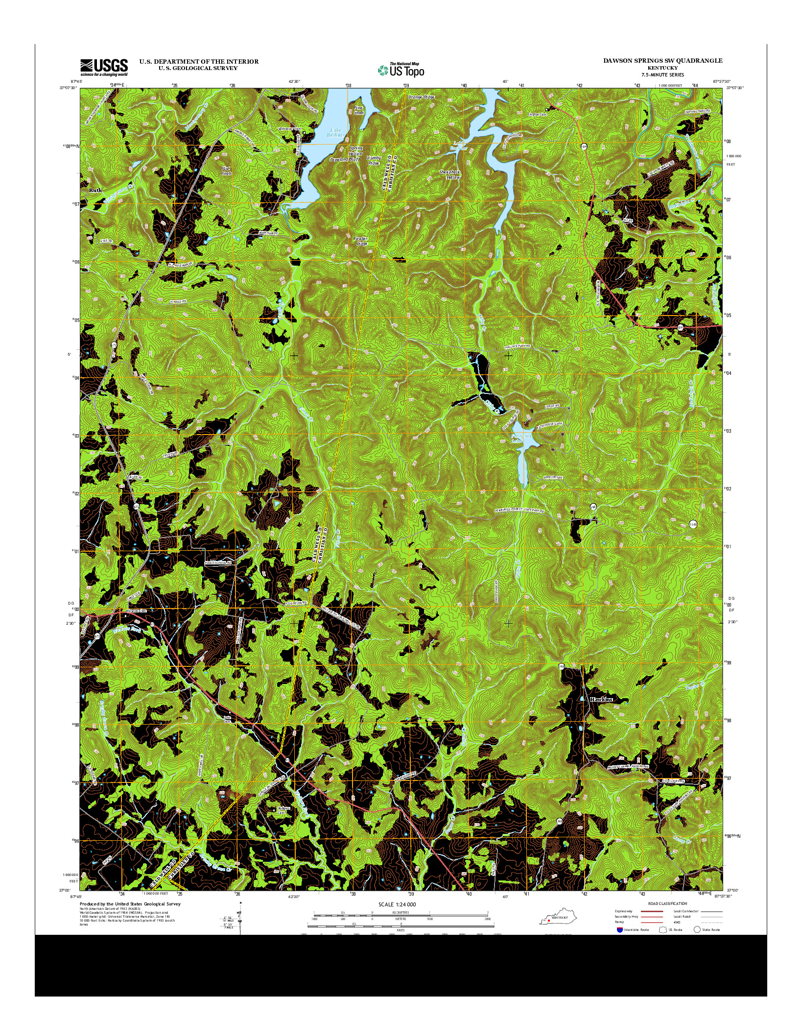 USGS US TOPO 7.5-MINUTE MAP FOR DAWSON SPRINGS SW, KY 2013