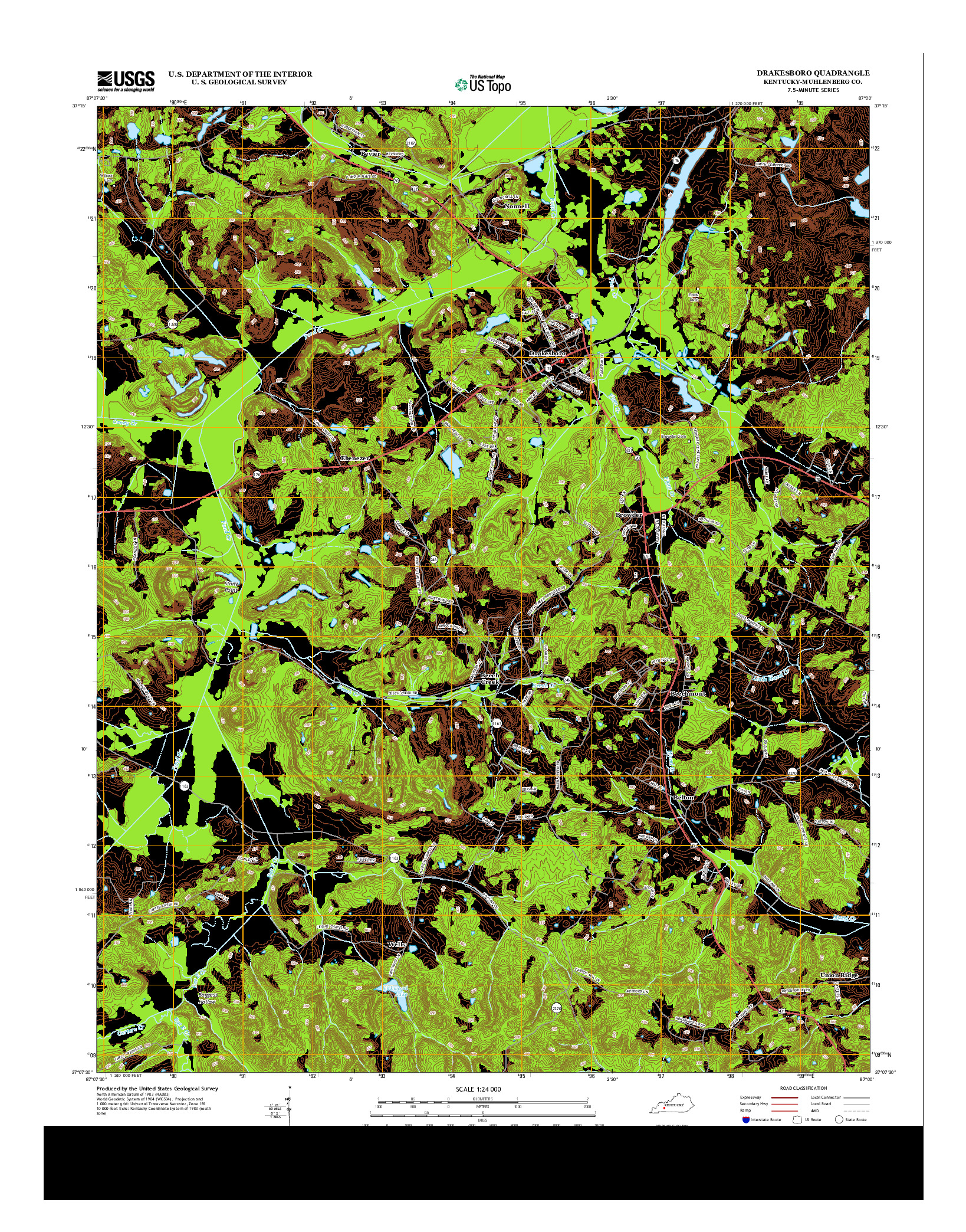 USGS US TOPO 7.5-MINUTE MAP FOR DRAKESBORO, KY 2013