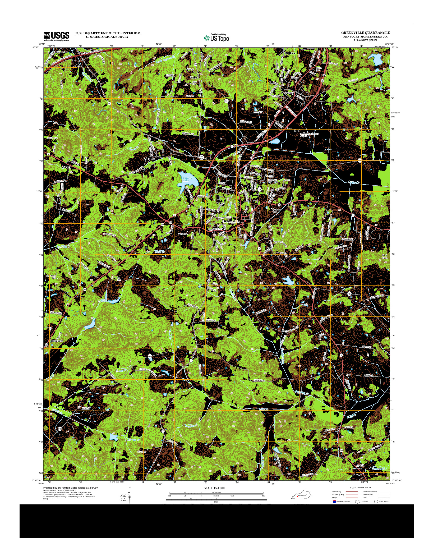 USGS US TOPO 7.5-MINUTE MAP FOR GREENVILLE, KY 2013