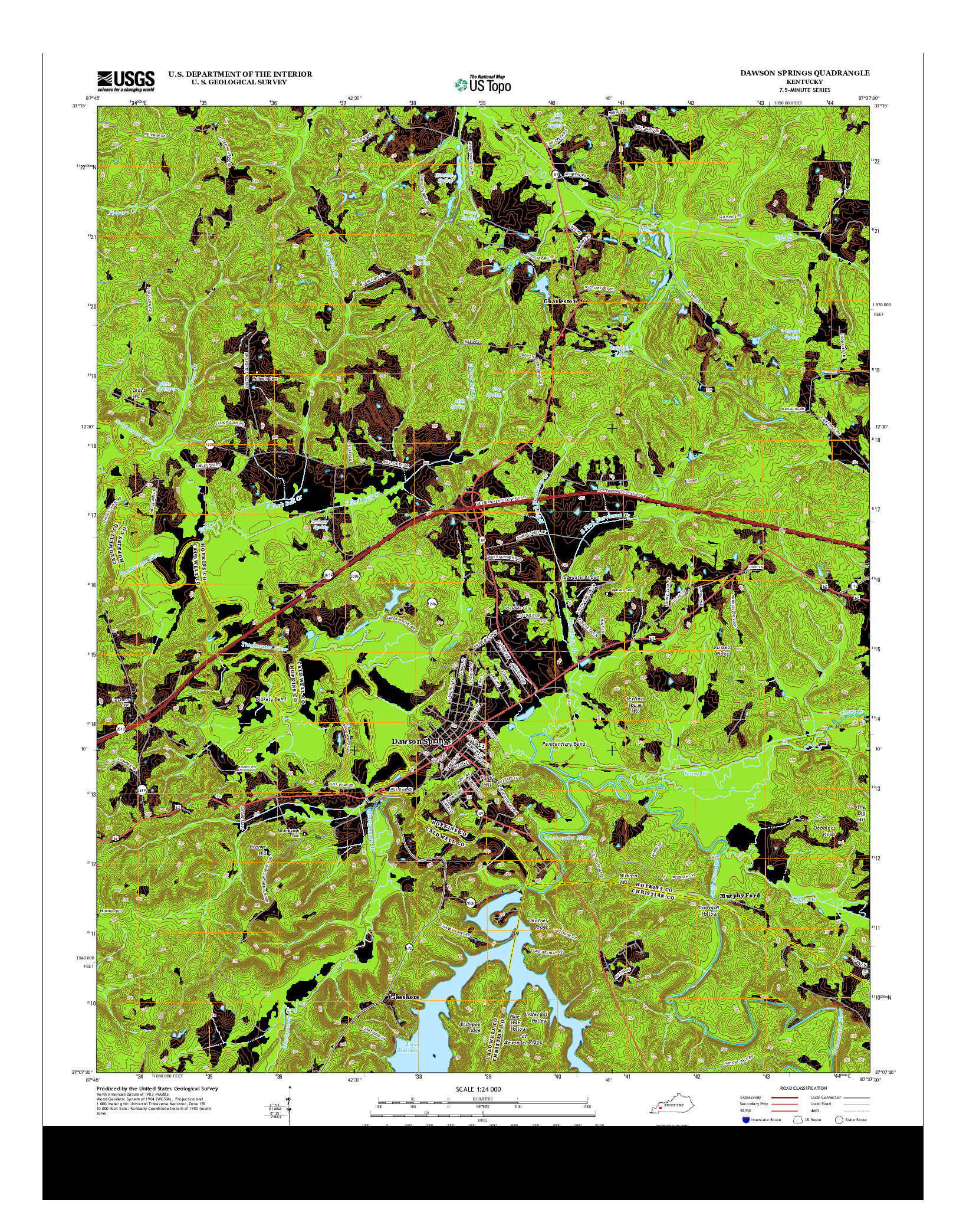 USGS US TOPO 7.5-MINUTE MAP FOR DAWSON SPRINGS, KY 2013