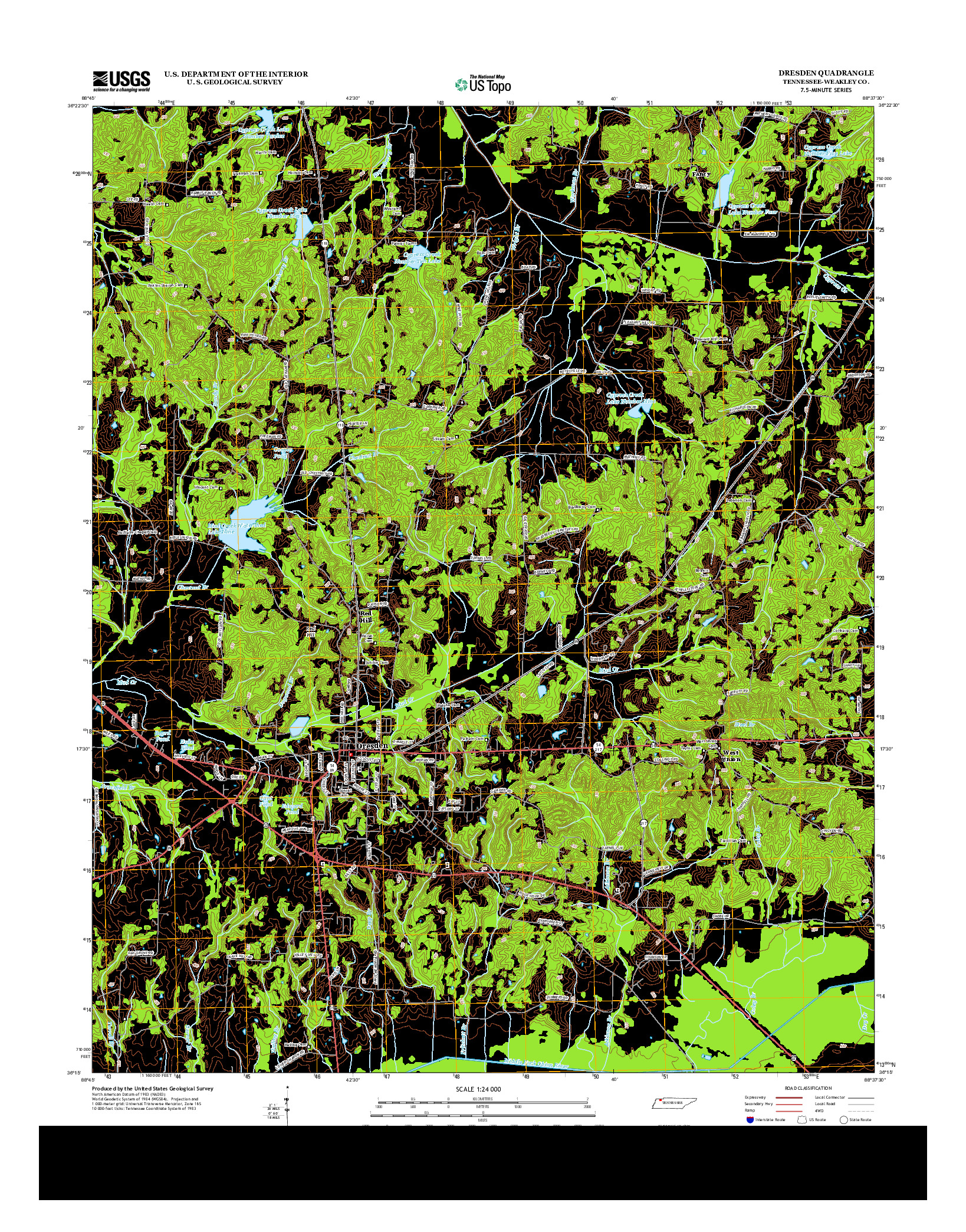 USGS US TOPO 7.5-MINUTE MAP FOR DRESDEN, TN 2013