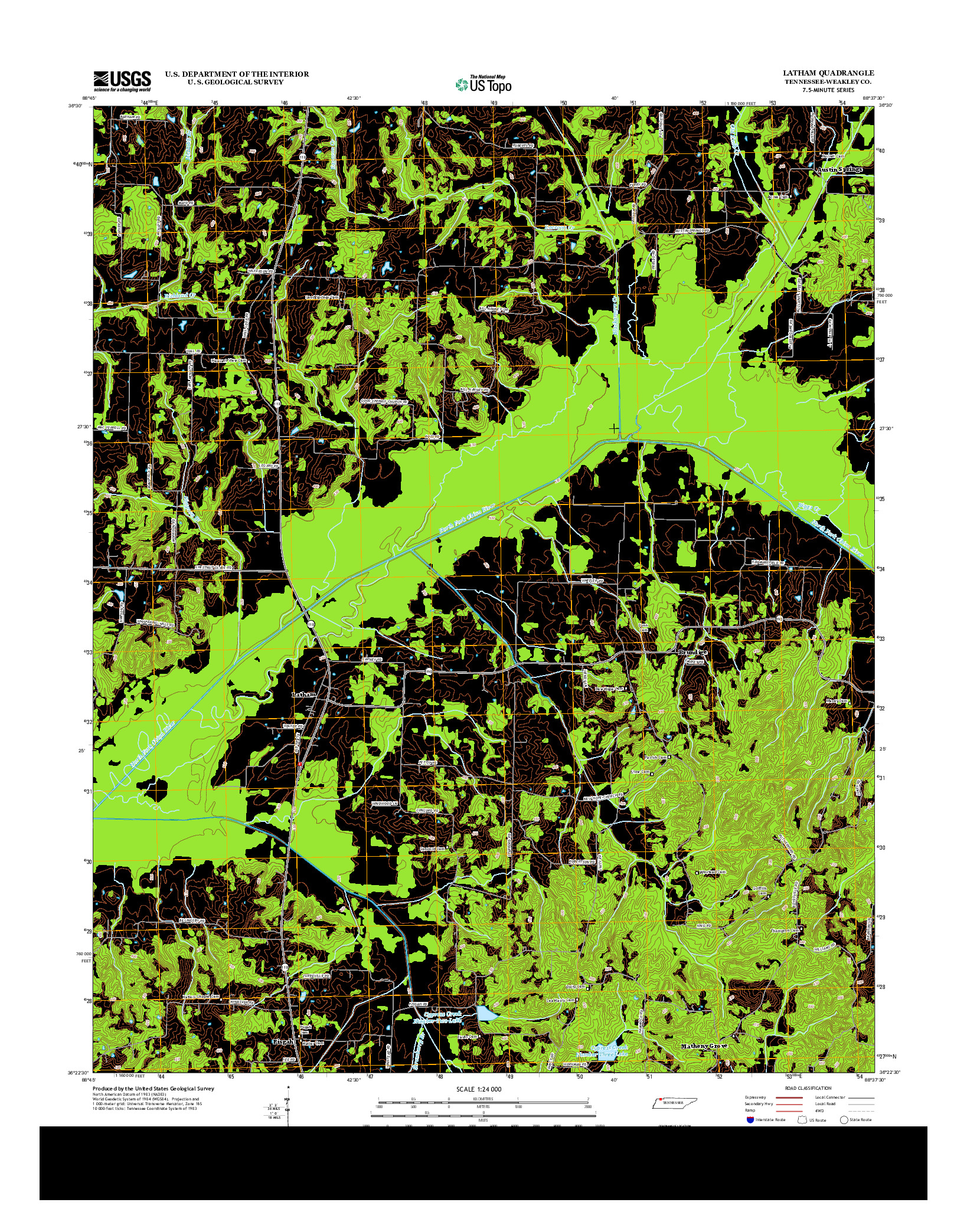 USGS US TOPO 7.5-MINUTE MAP FOR LATHAM, TN 2013