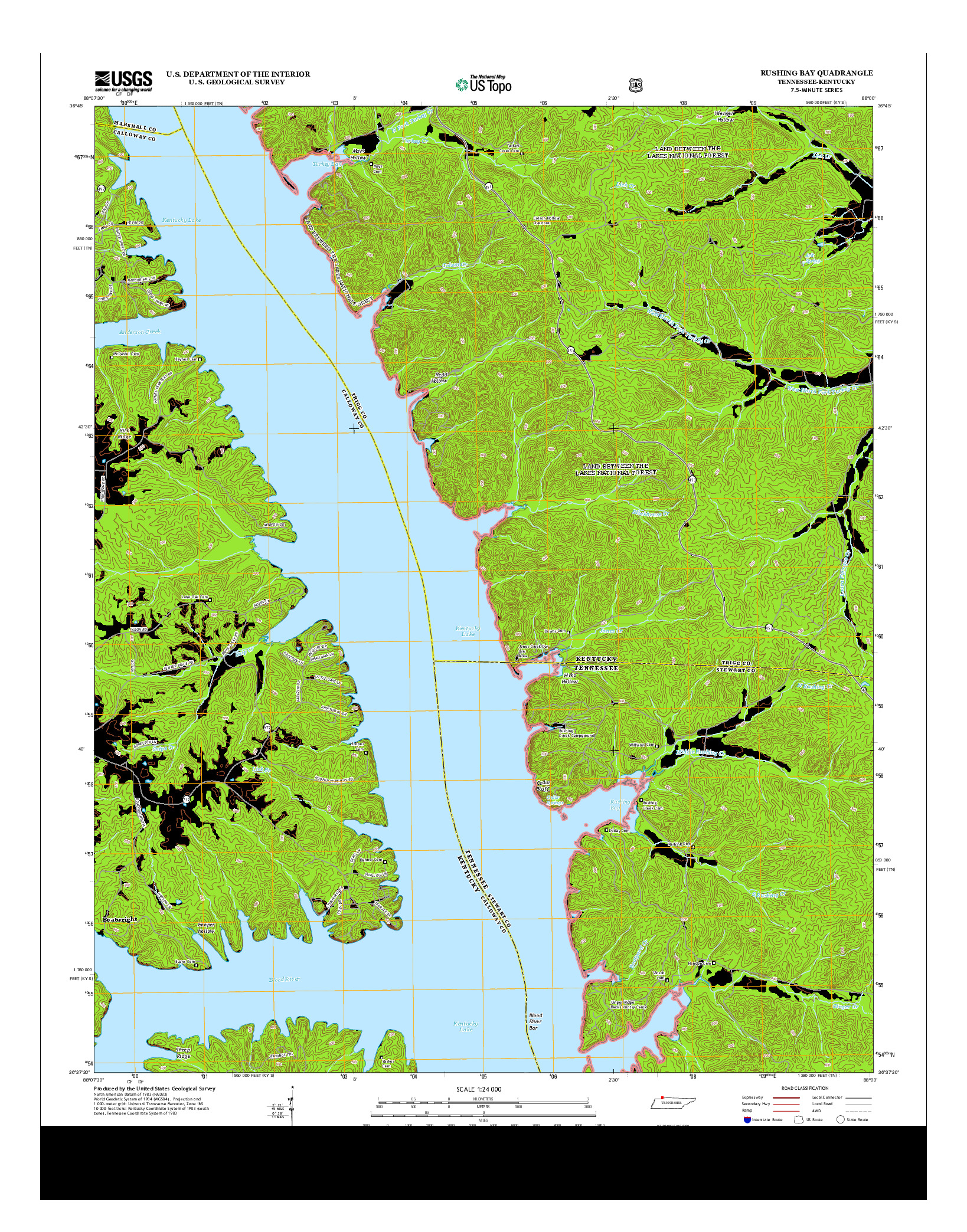 USGS US TOPO 7.5-MINUTE MAP FOR RUSHING BAY, TN-KY 2013