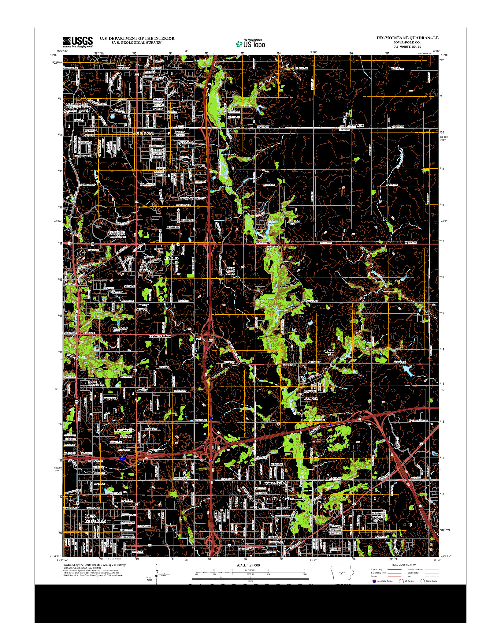USGS US TOPO 7.5-MINUTE MAP FOR DES MOINES NE, IA 2013