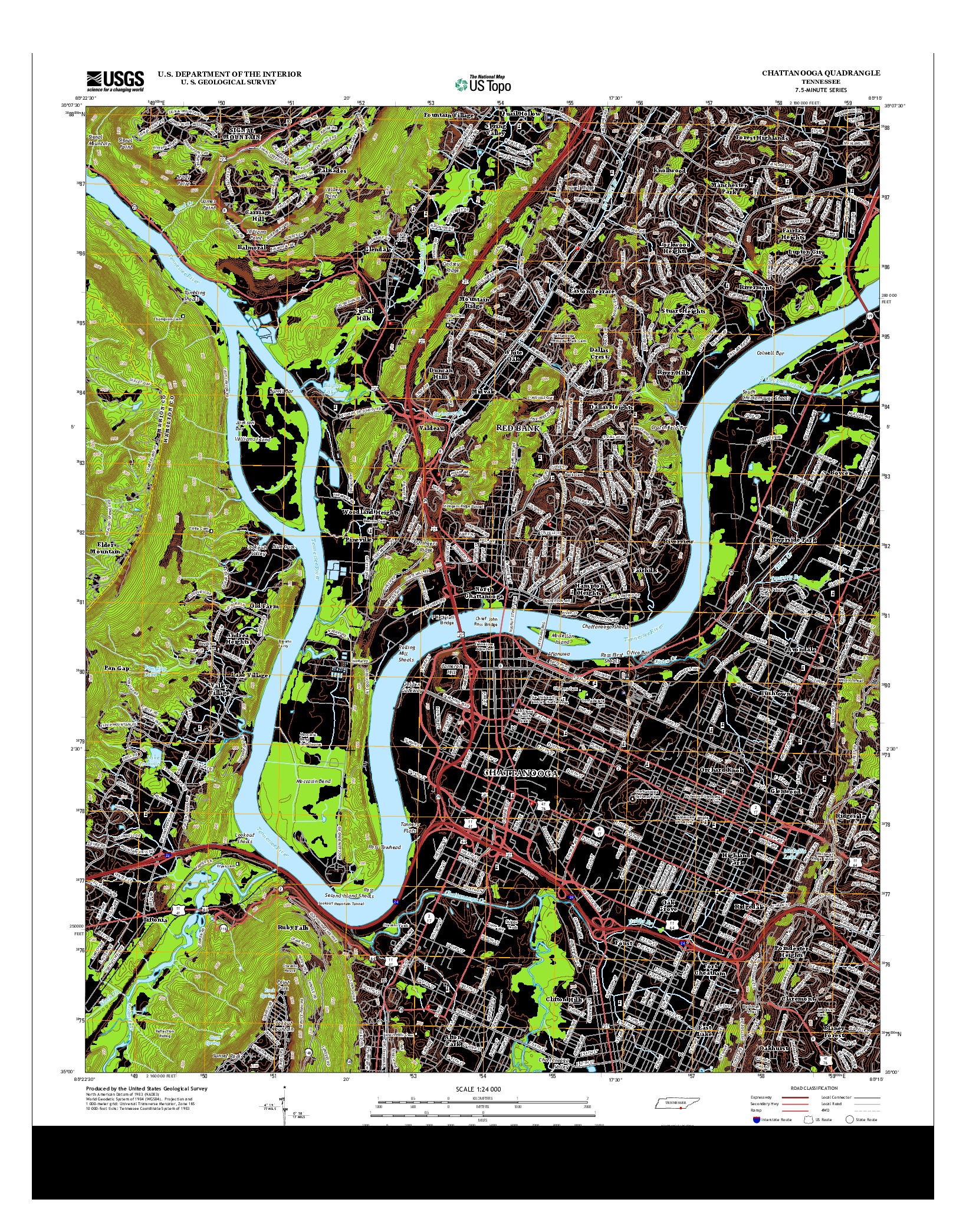 USGS US TOPO 7.5-MINUTE MAP FOR CHATTANOOGA, TN 2013