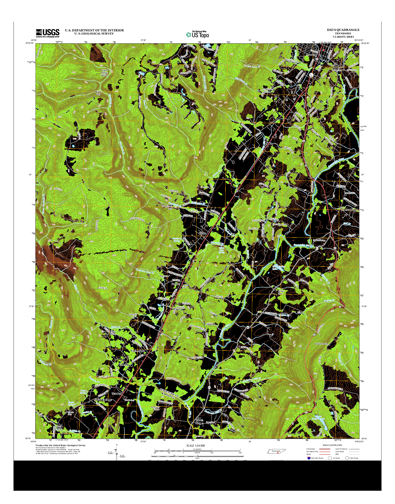 USGS US TOPO 7.5-MINUTE MAP FOR DAUS, TN 2013