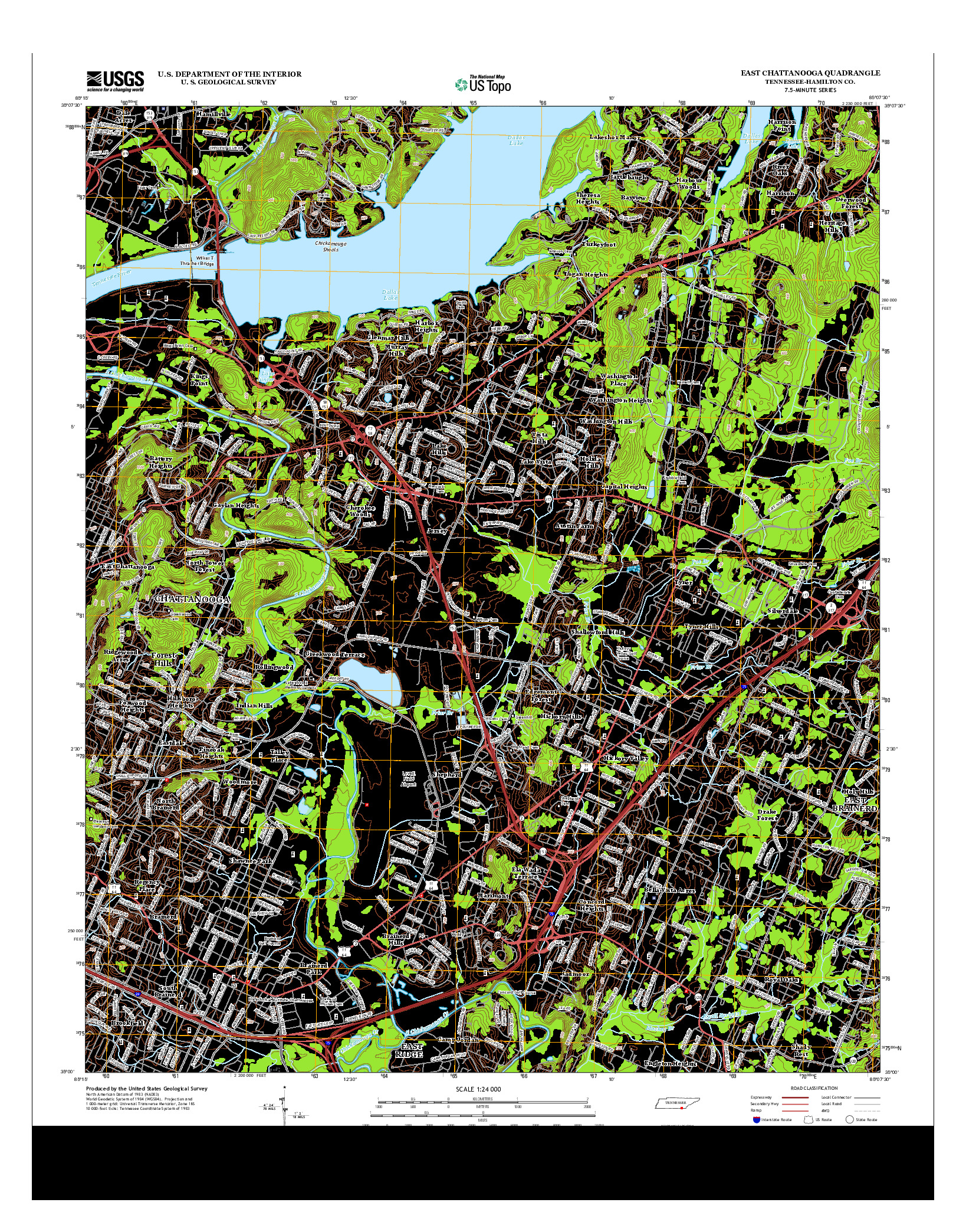 USGS US TOPO 7.5-MINUTE MAP FOR EAST CHATTANOOGA, TN 2013