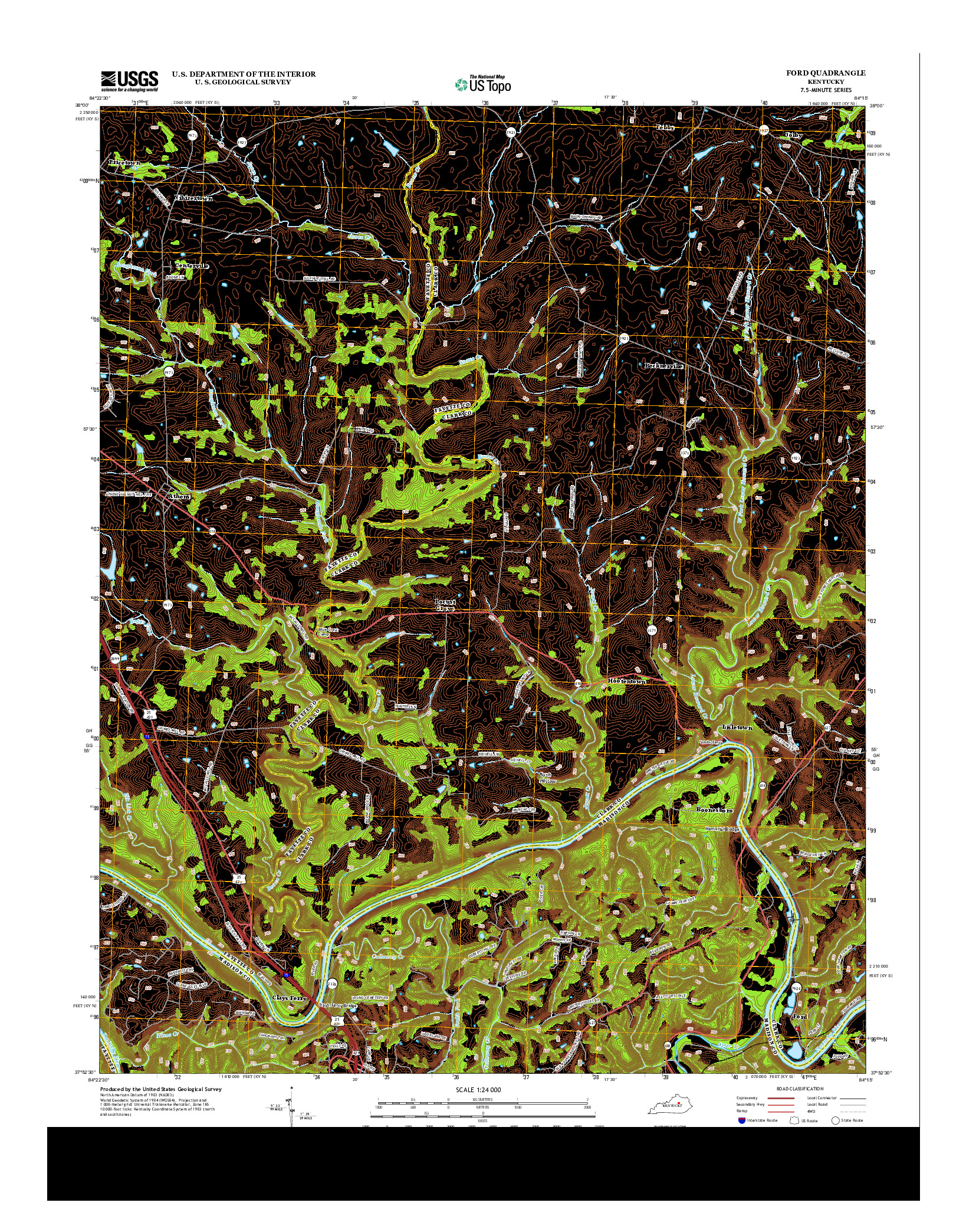 USGS US TOPO 7.5-MINUTE MAP FOR FORD, KY 2013