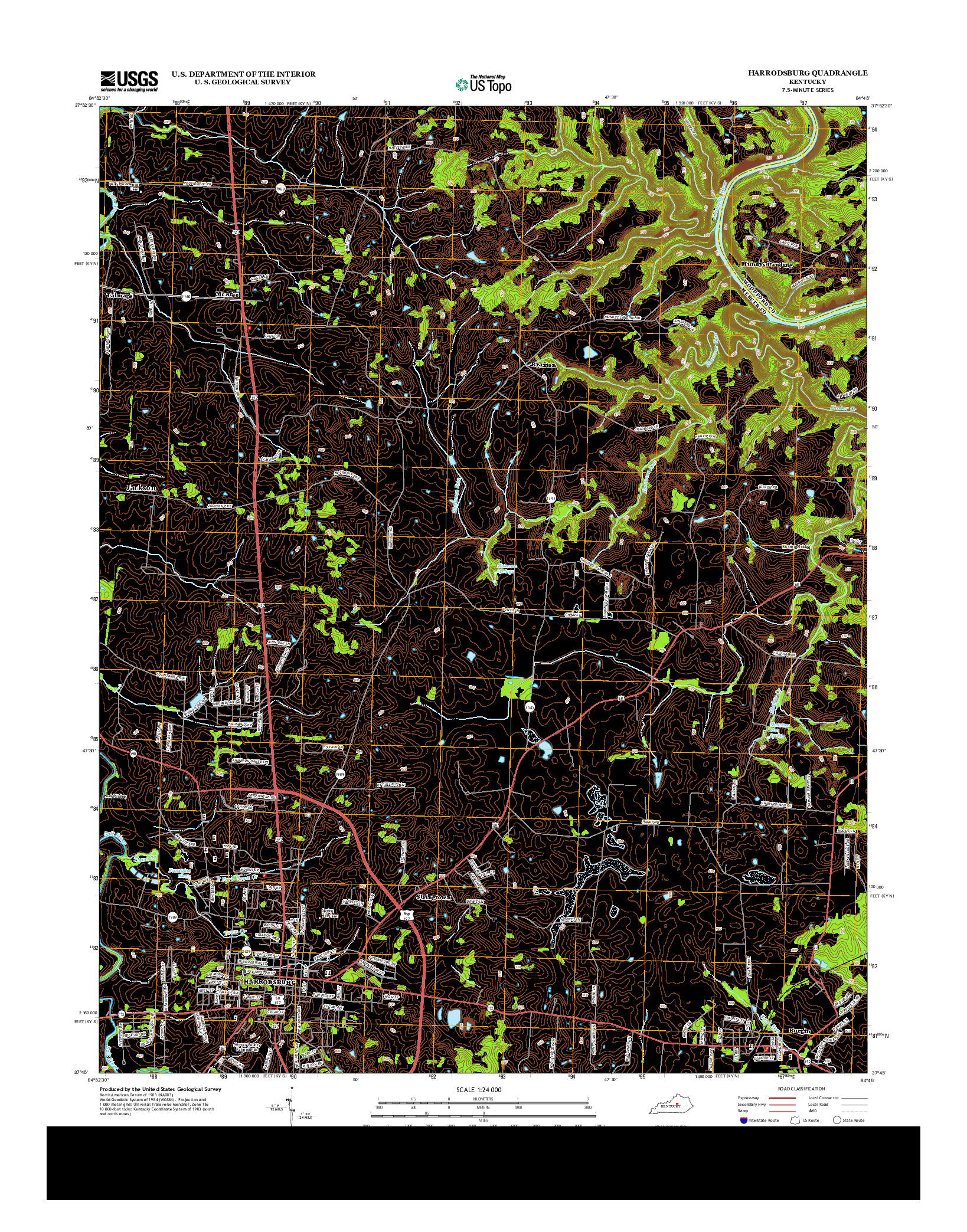 USGS US TOPO 7.5-MINUTE MAP FOR HARRODSBURG, KY 2013