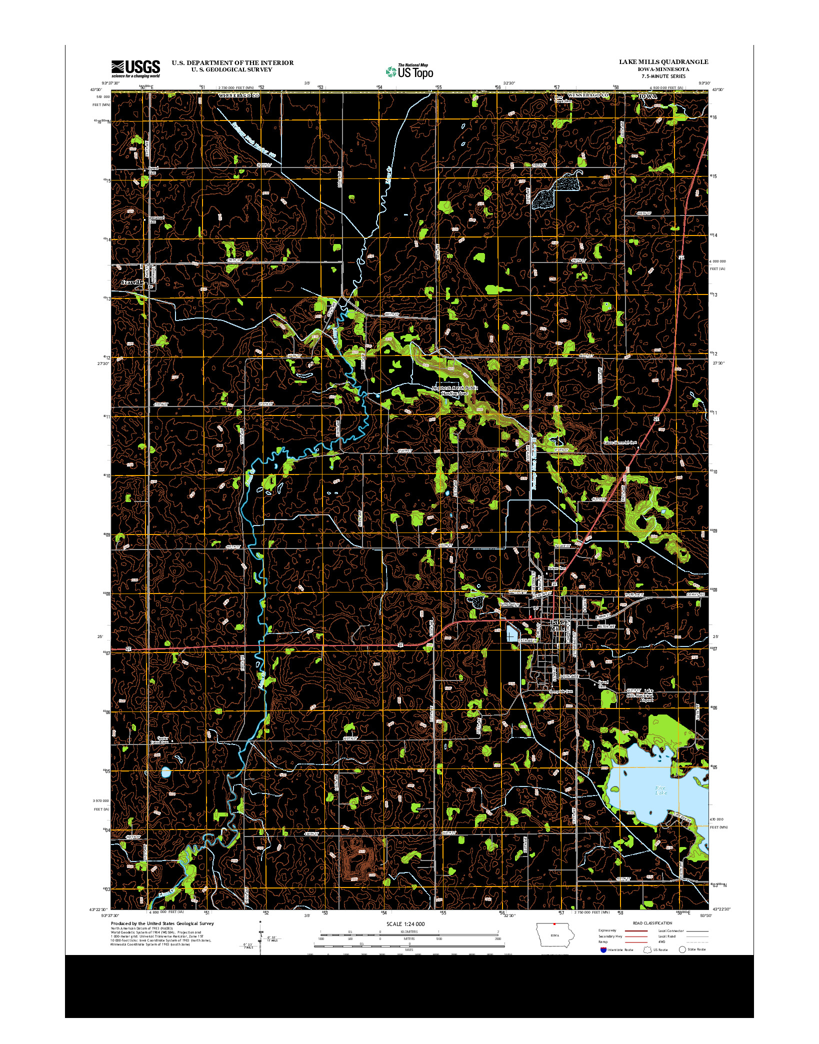 USGS US TOPO 7.5-MINUTE MAP FOR LAKE MILLS, IA-MN 2013