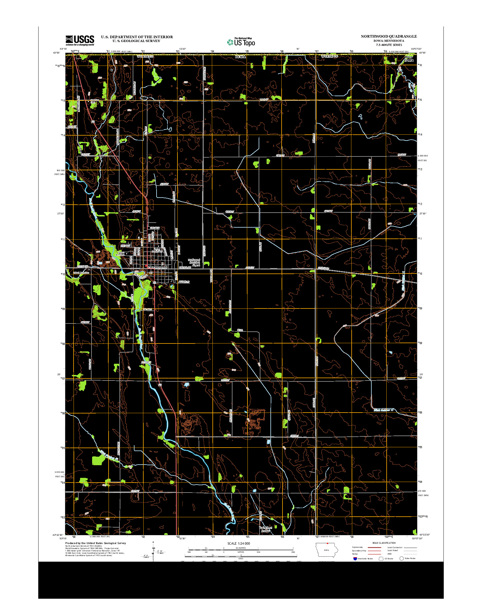 USGS US TOPO 7.5-MINUTE MAP FOR NORTHWOOD, IA-MN 2013