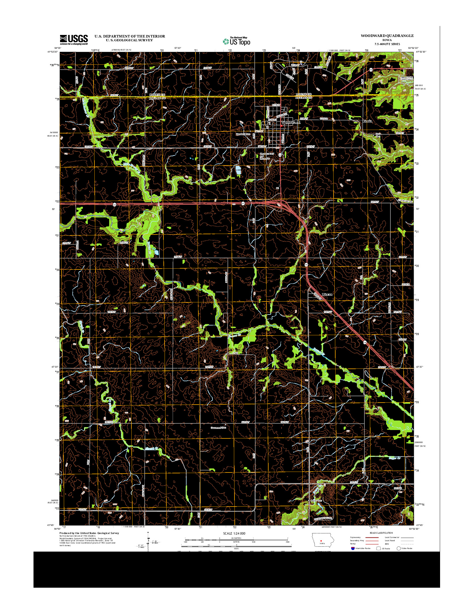 USGS US TOPO 7.5-MINUTE MAP FOR WOODWARD, IA 2013